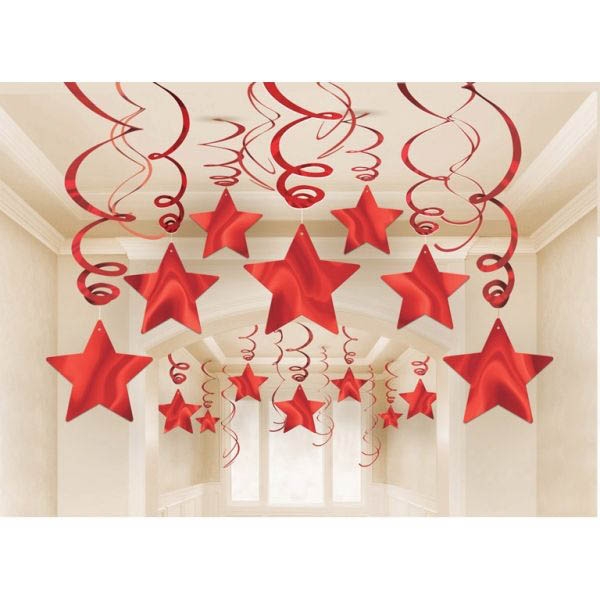 15 Swirl Sterne Rot Hängedekoration