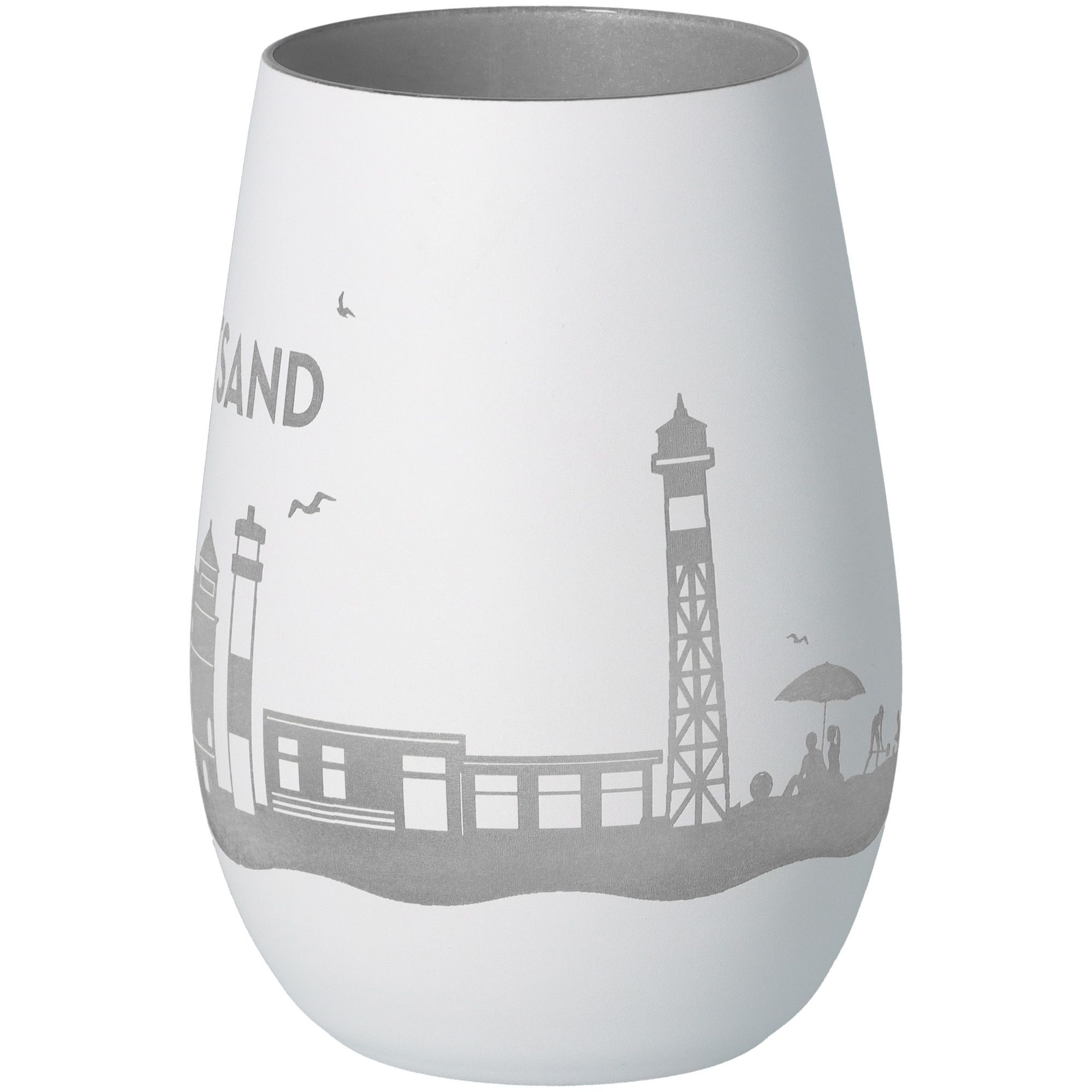 Windlicht Skyline Krautsand Weiß/Silber Töpferei, Krug, Vase, Kunst, Porzellan