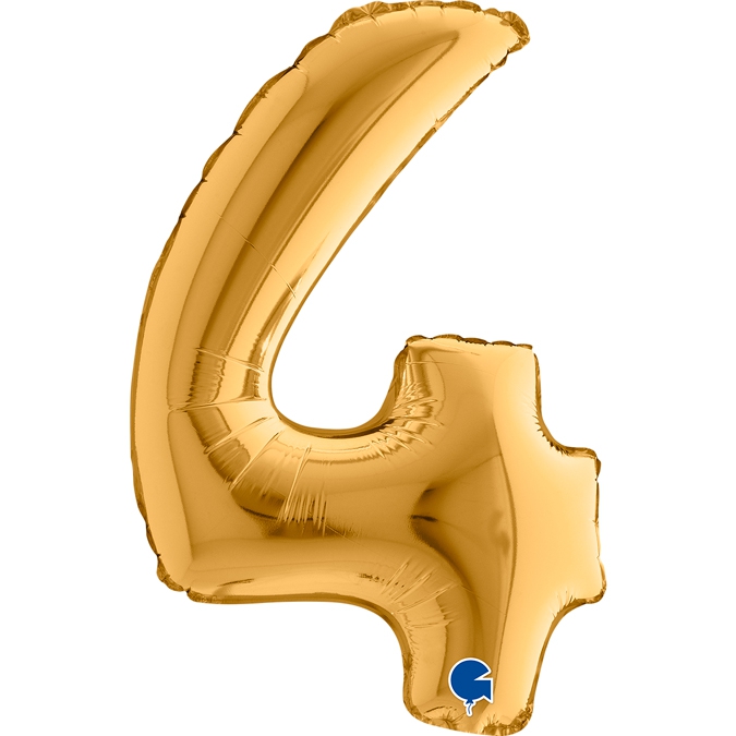 Folienballon Zahl "4" Gold, zur Luftbefüllung, 35 cm Folienballon Zahl "4" Gold, zur Luftbefüllung, 35 cm