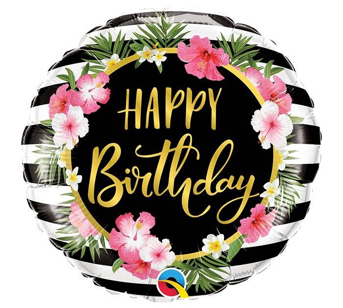 Folienballon Happy Birthday mit Hibiscus 45 cm Folienballon Happy Birthday mit Hibiscus 45 cm