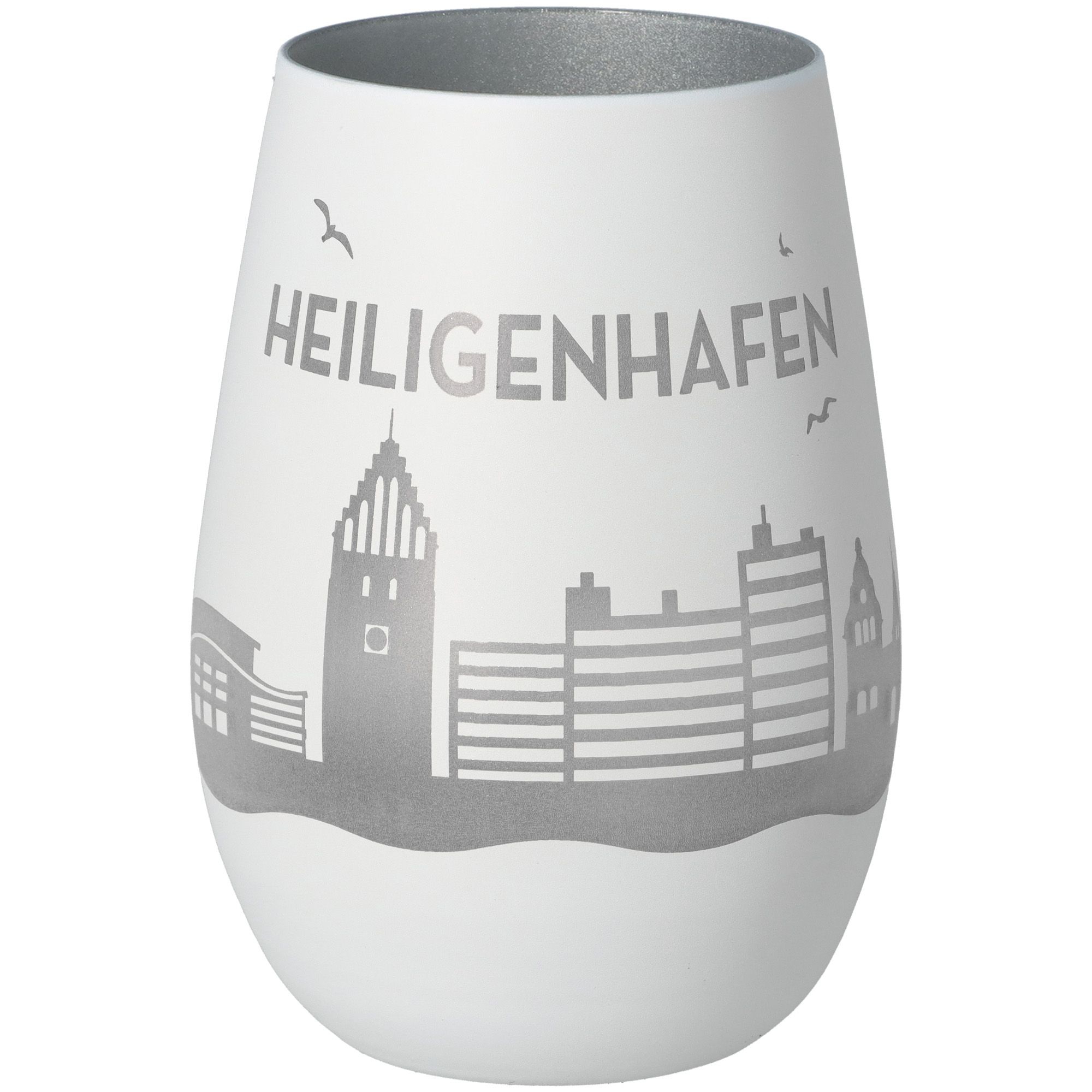 Windlicht Skyline Heiligenhafen Weiß/Silber