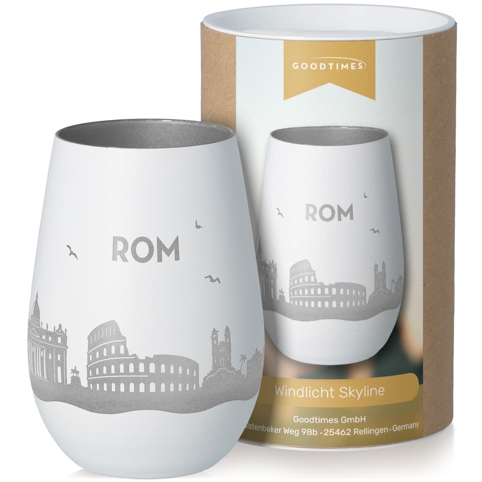 Windlicht Skyline Rom Weiß/Silber Töpferei, Krug, Vase, Tasse, Glas