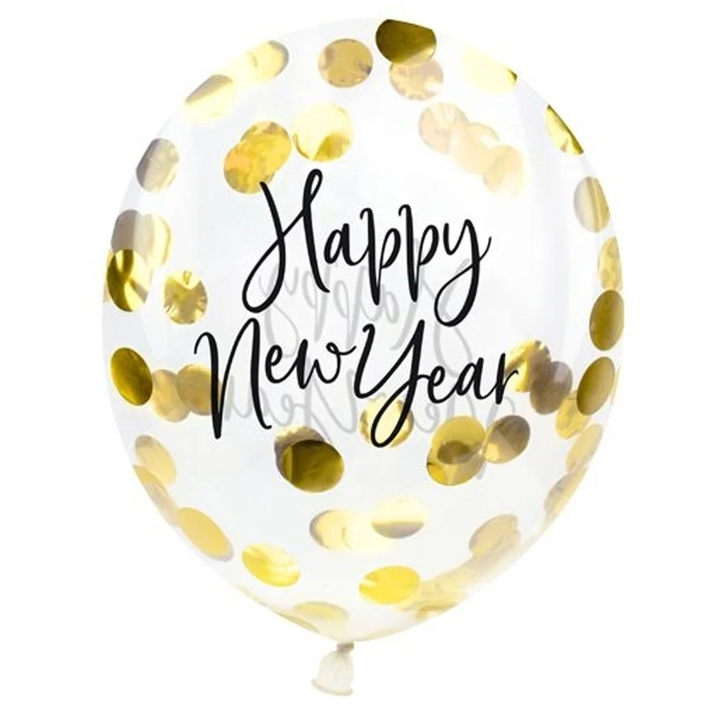 Balloon, Happy New Year, Confetti, Gold, Balloon round