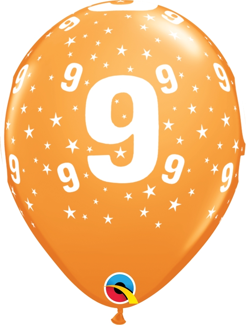 Qualatex Latexballon 9. Geburtstag verschiedene Farben Ø 30cm