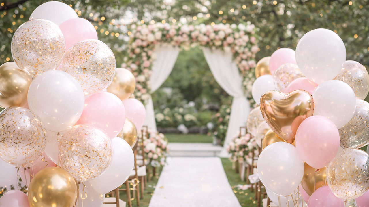 Ballons, Hochzeitsdeko, Ballonbogen, Rosen-Gold, Pastellfarben