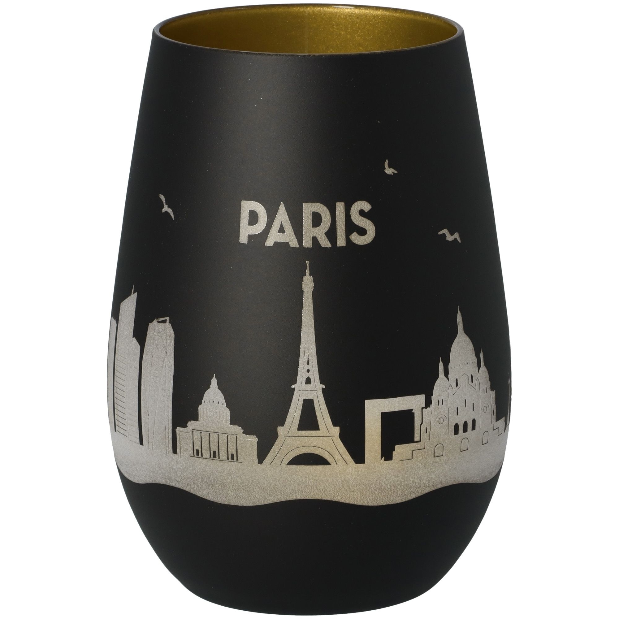 Windlicht Skyline Paris Schwarz/Gold Krug, Töpferei, Glas