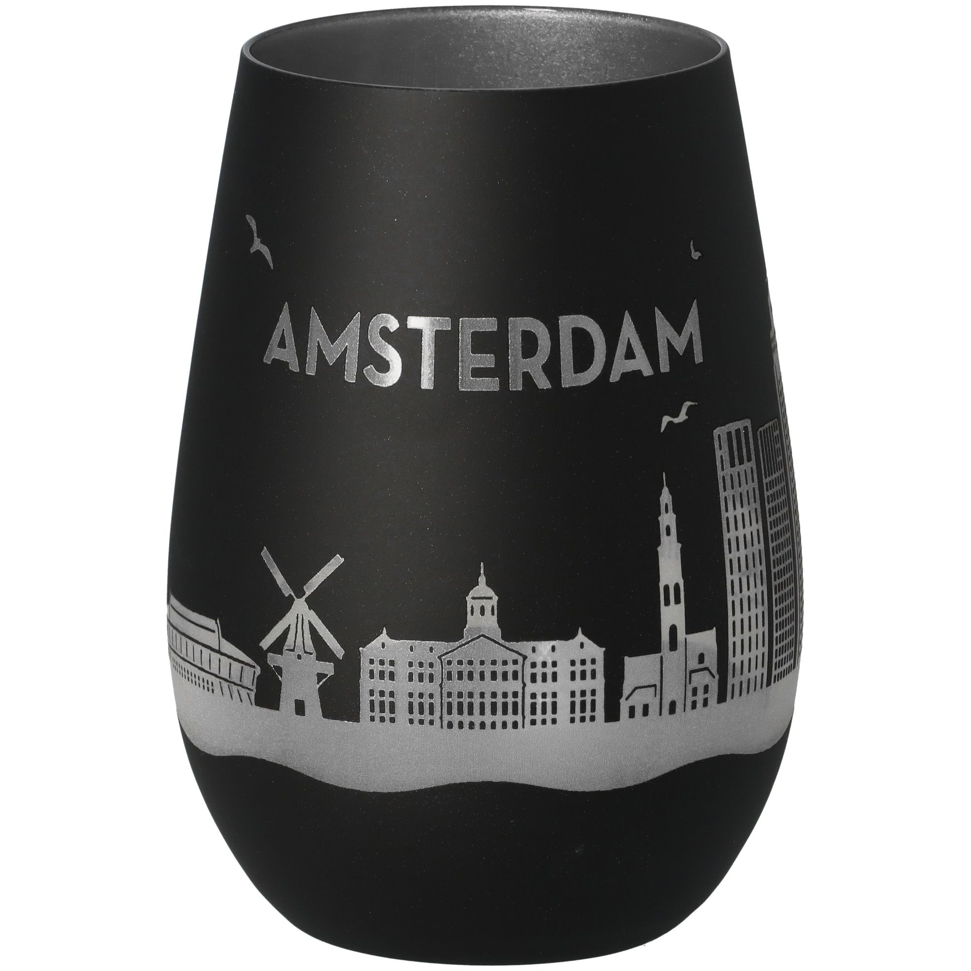 Windlicht Skyline Amsterdam Schwarz/Silber Töpferei, Krug, Glas