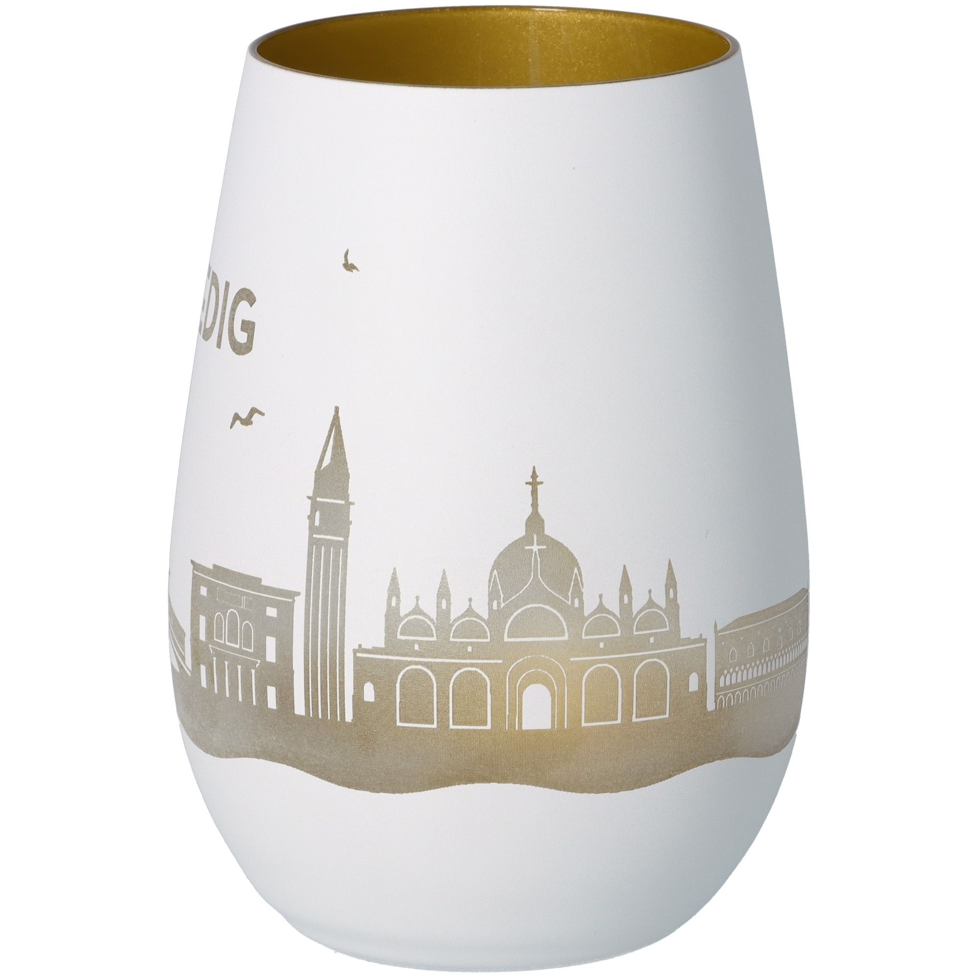 Windlicht Skyline Venedig Weiß/Gold Töpferei, Krug, Porzellan, Glas, Lampe