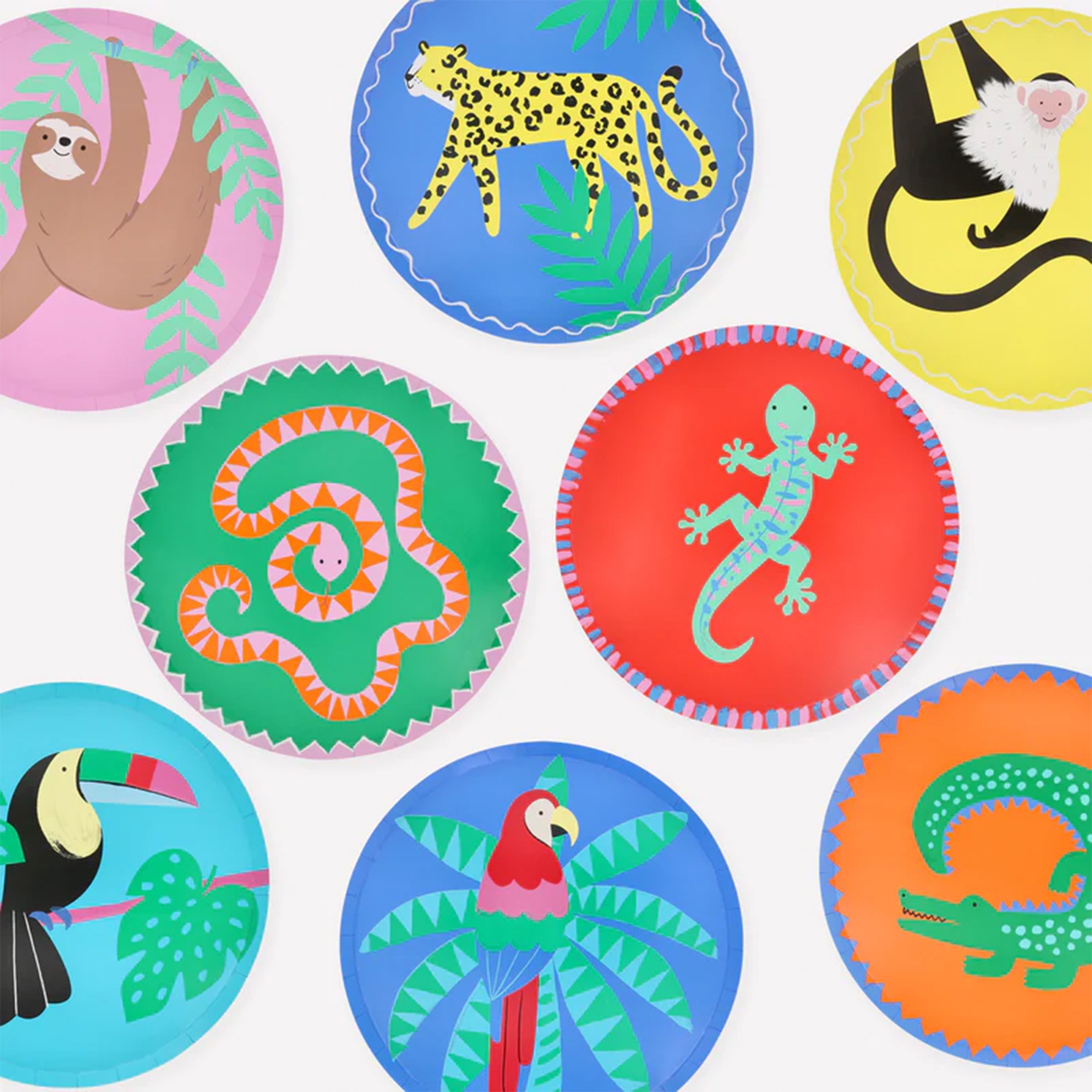 teller, drei farben, katzensafari, tierprint, ballons