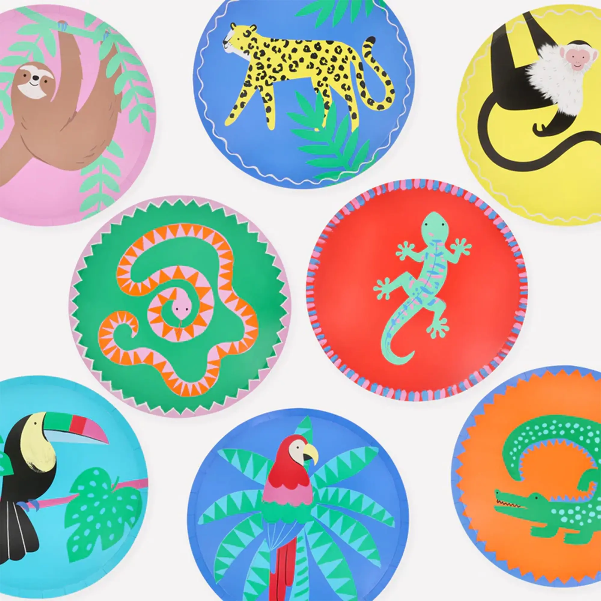 teller, drei farben, katzensafari, tierprint, ballons