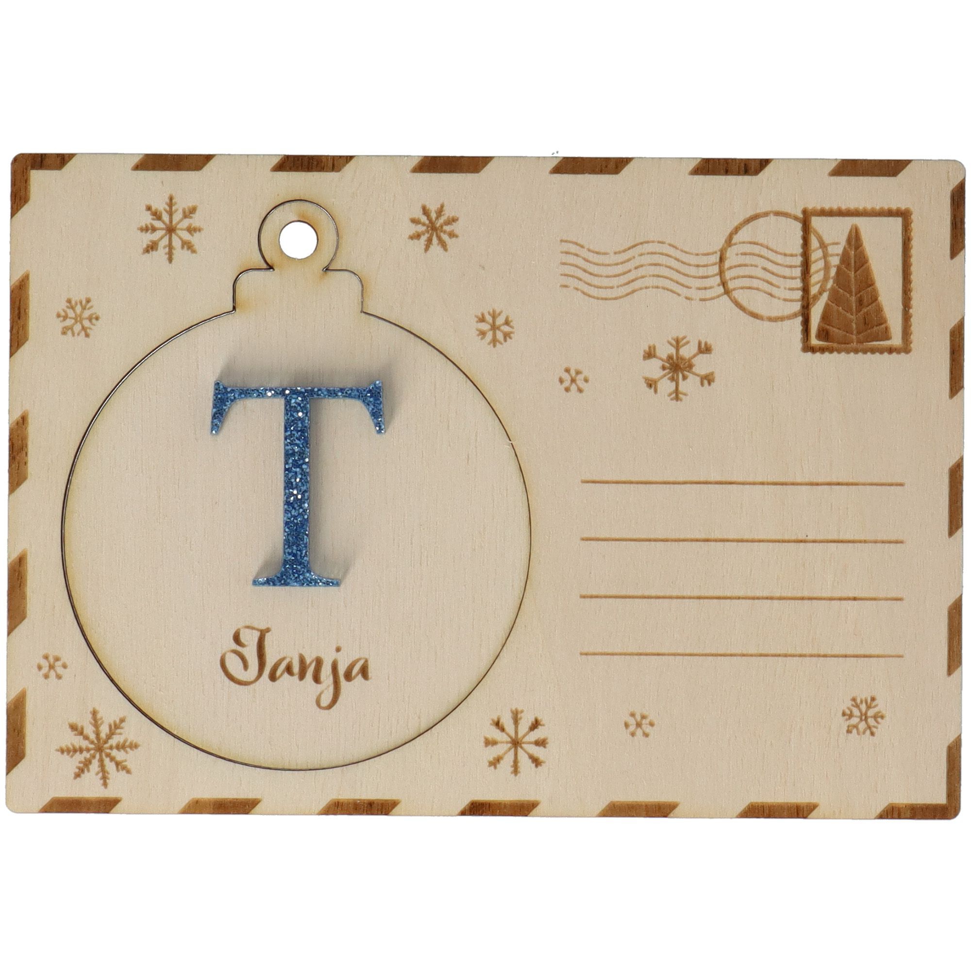 Holzpostkarte mit personalisierter Weihnachtskugel Briefumschlag, Post