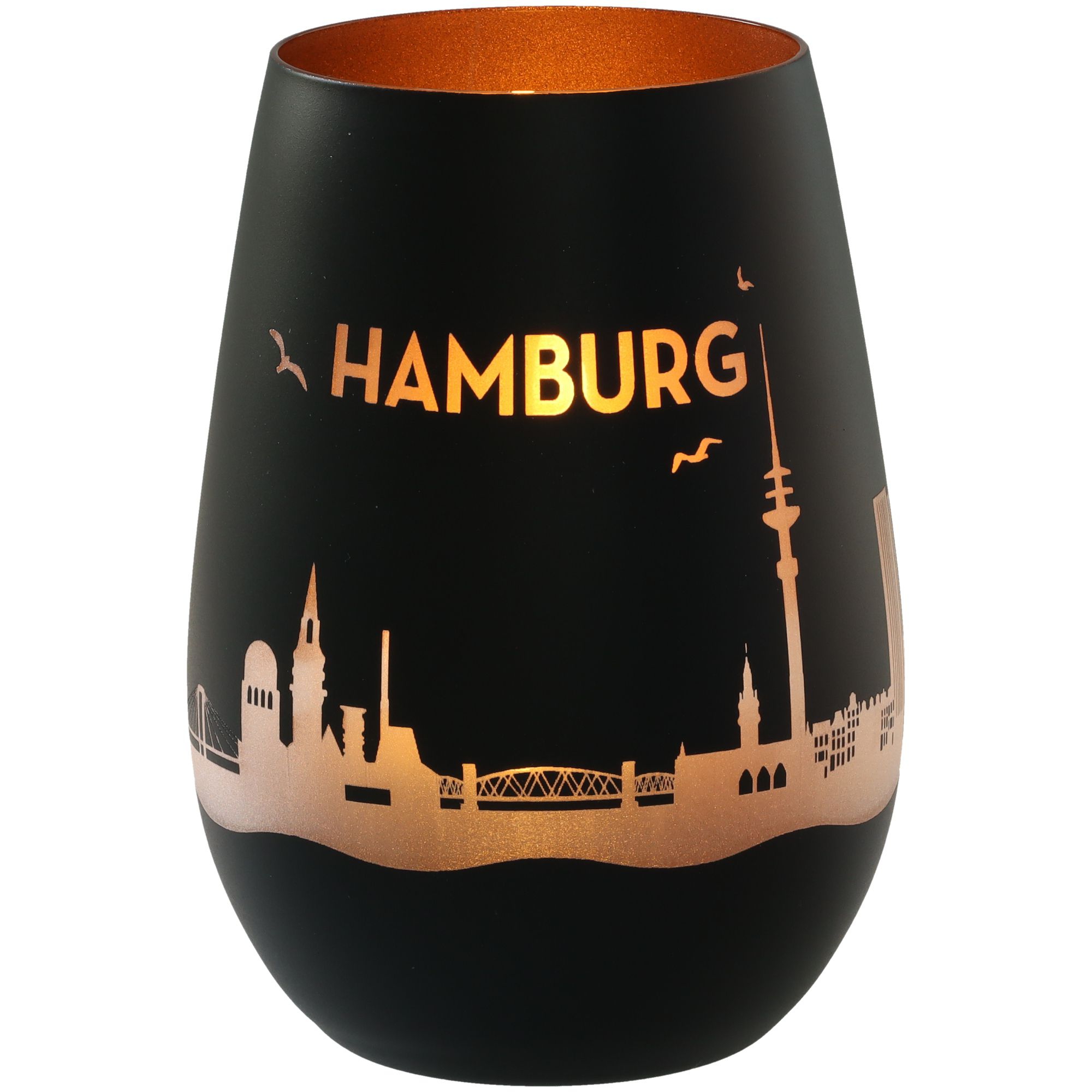 Windlicht Skyline Hamburg Schwarz/Bronze Einmachglas, Töpferei, Vase