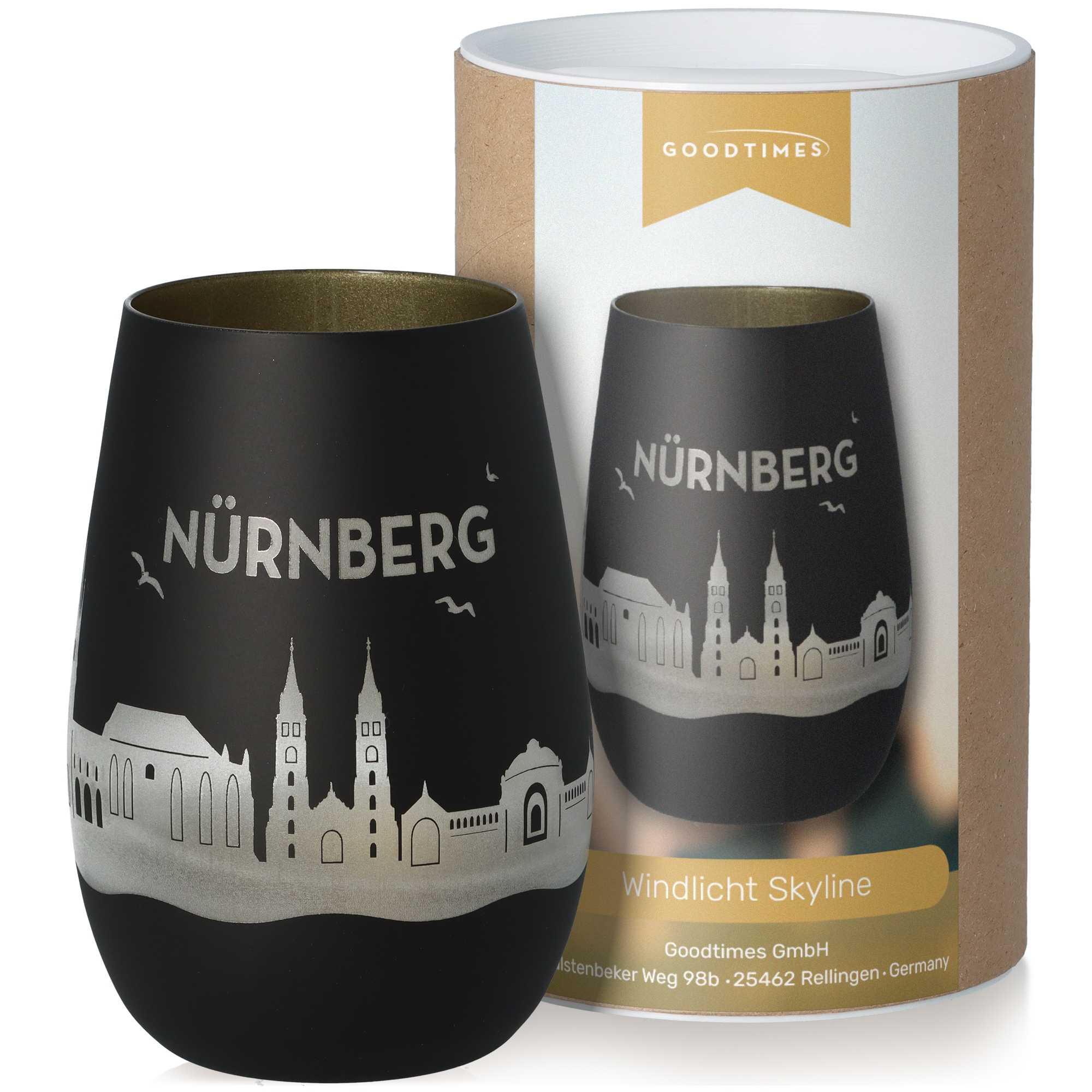 Windlicht Skyline Nürnberg Schwarz/Gold Krug, Töpferei, Lampe