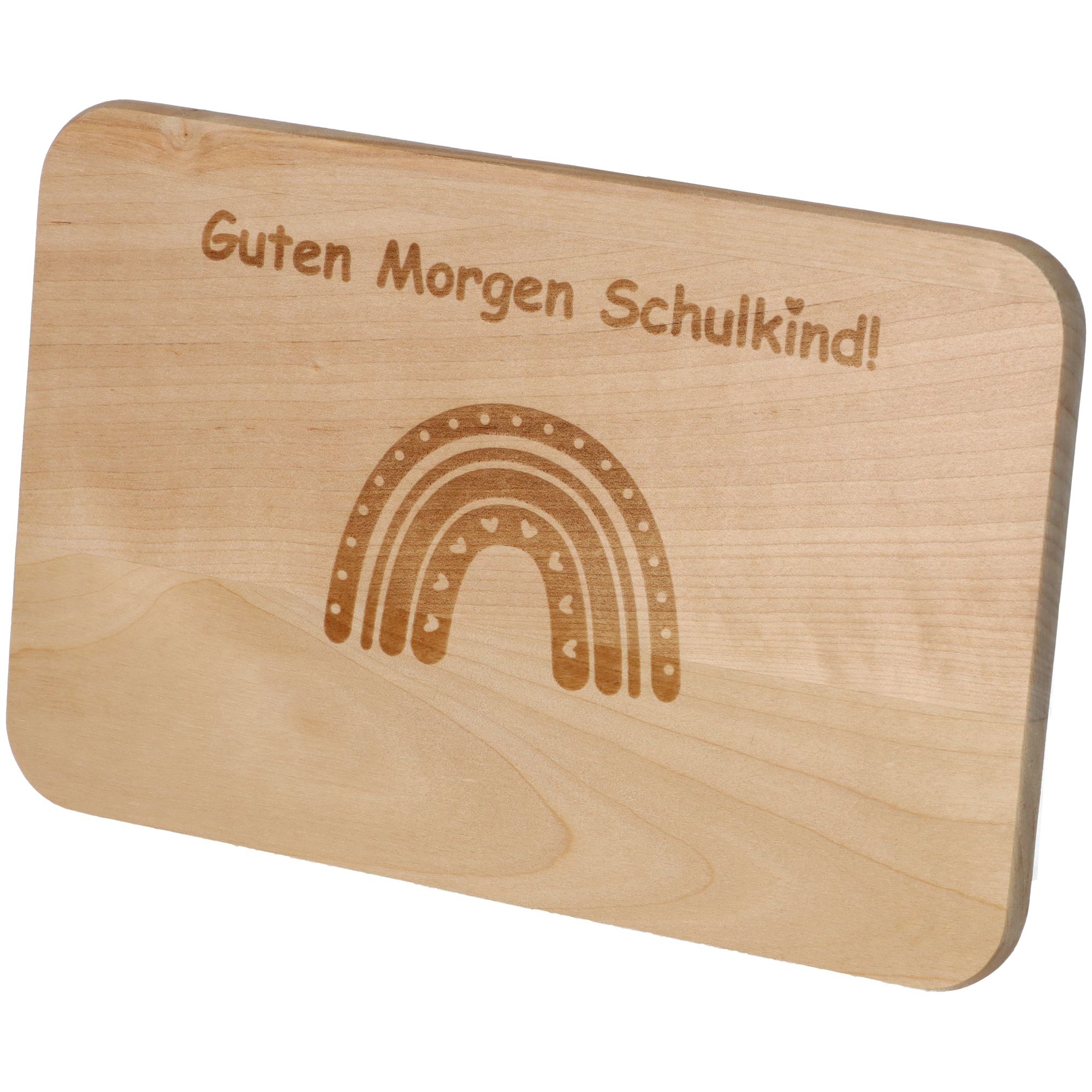 Frühstücksbrettchen Guten Morgen Schulkind Regenbogen Herz 23cm x 15cm x 1cm