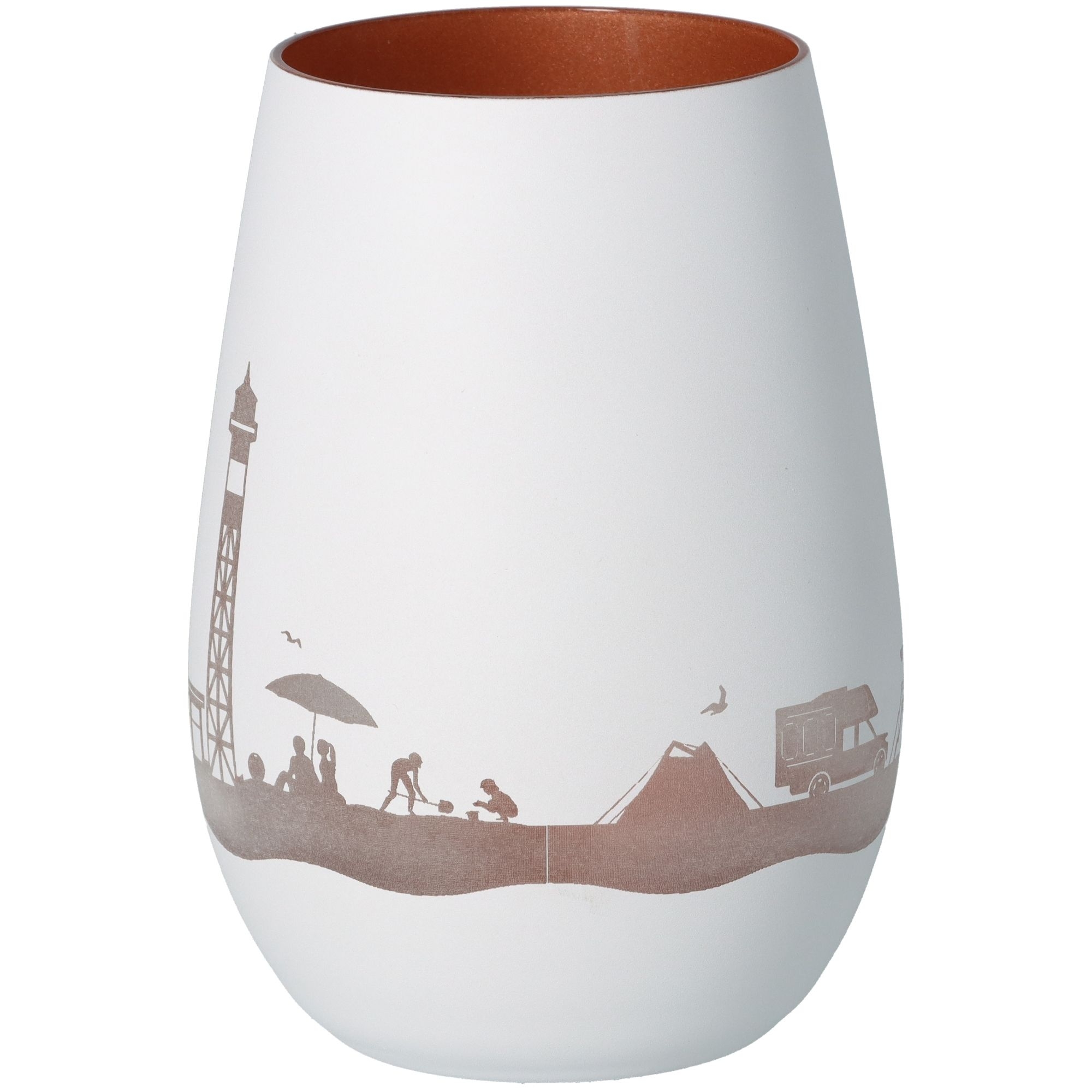 Windlicht Skyline Krautsand Weiß/Bronze Töpferei, Krug, Vase, Porzellan, Vogel