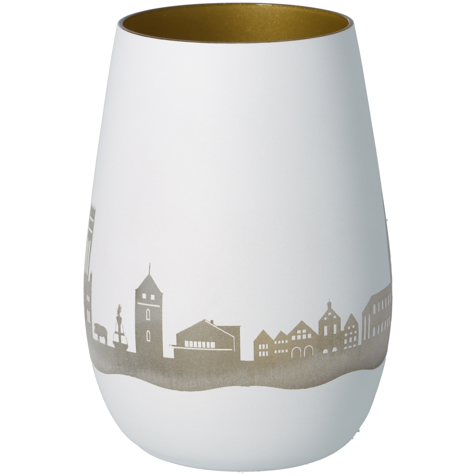Windlicht Skyline Lüneburg Weiß/Gold Töpferei, Krug, Porzellan, Lampe, Vase