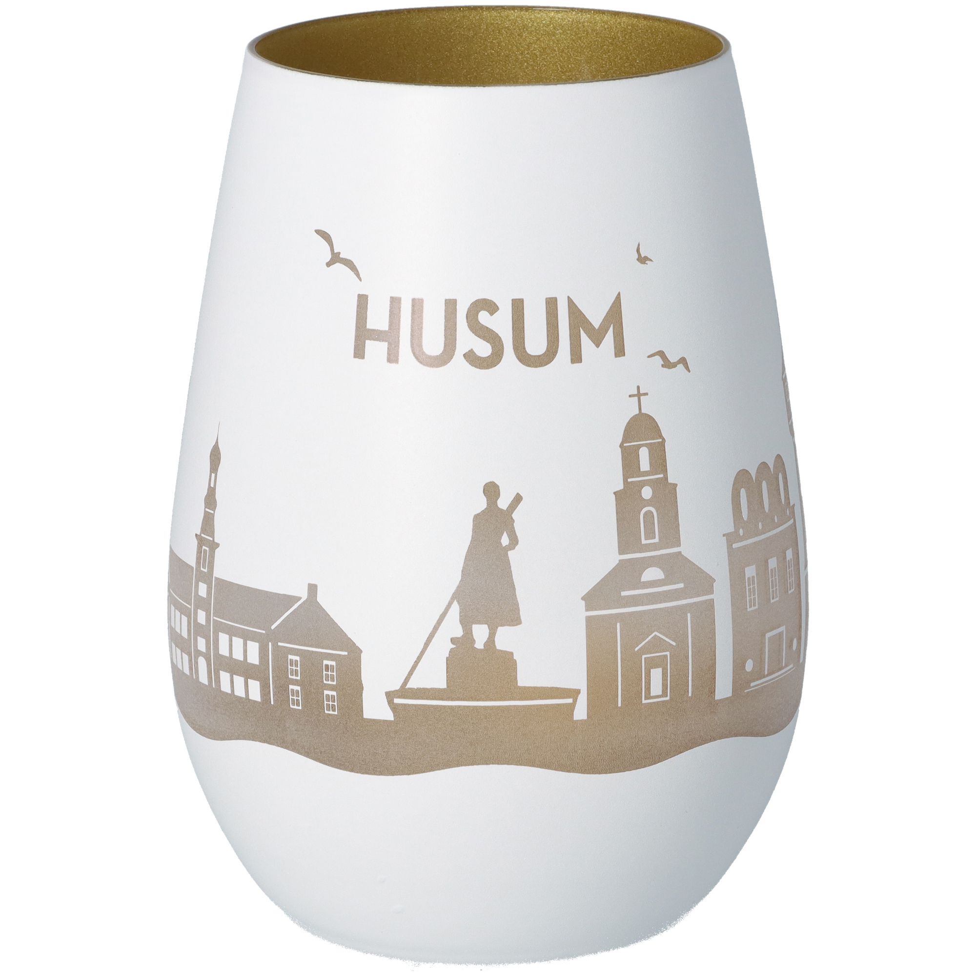 Windlicht Skyline Husum Weiß/Gold Töpferei, Einmachglas, Vase, Porzellan, Lampe
