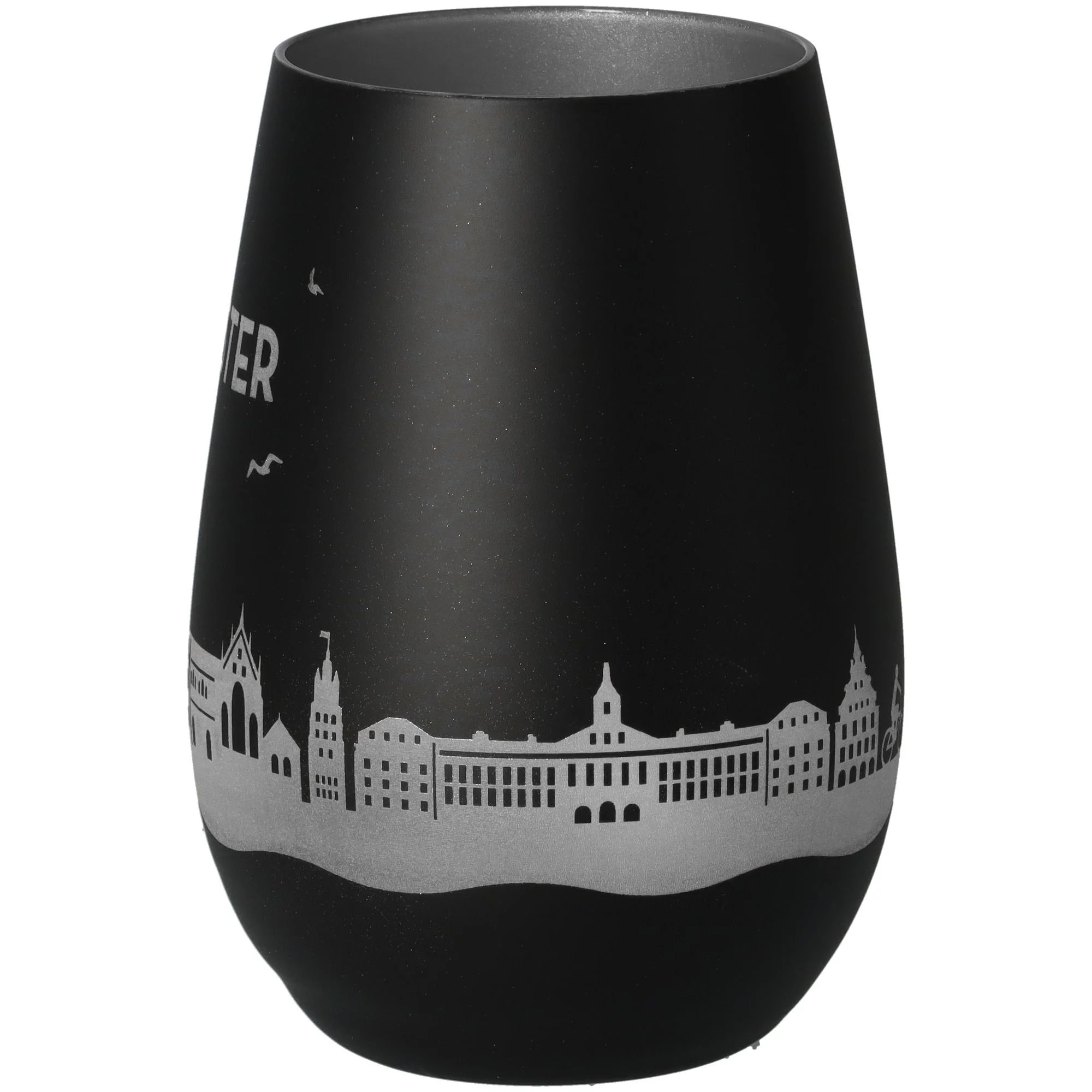  Becher, schwarz, Stadt Silhouette, Matt finish, Glasbecher