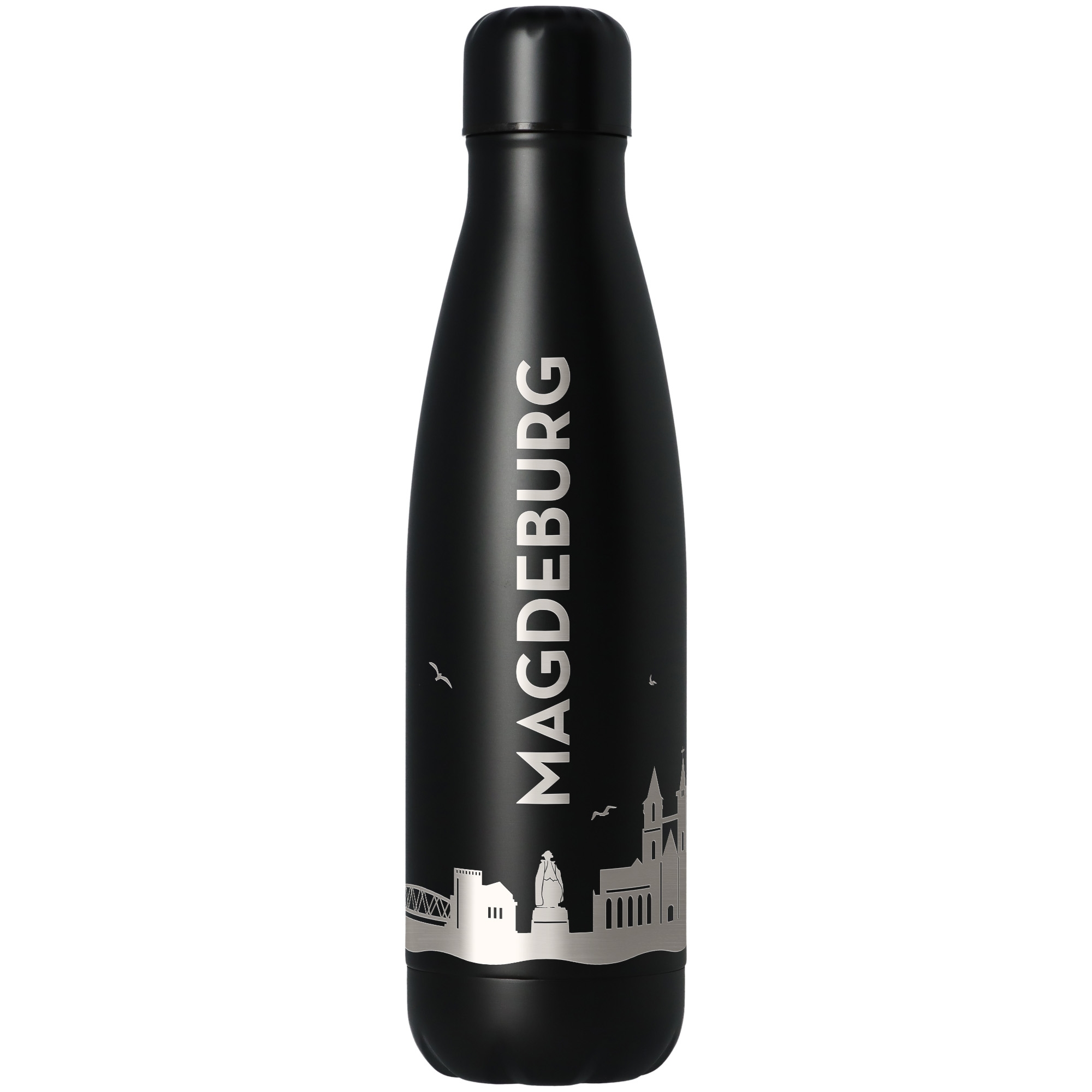 2b1ca6e267bd38876446b28ba76ce4e9b4585565 Trinkflasche Skyline Magdeburg Schwarz 500ml