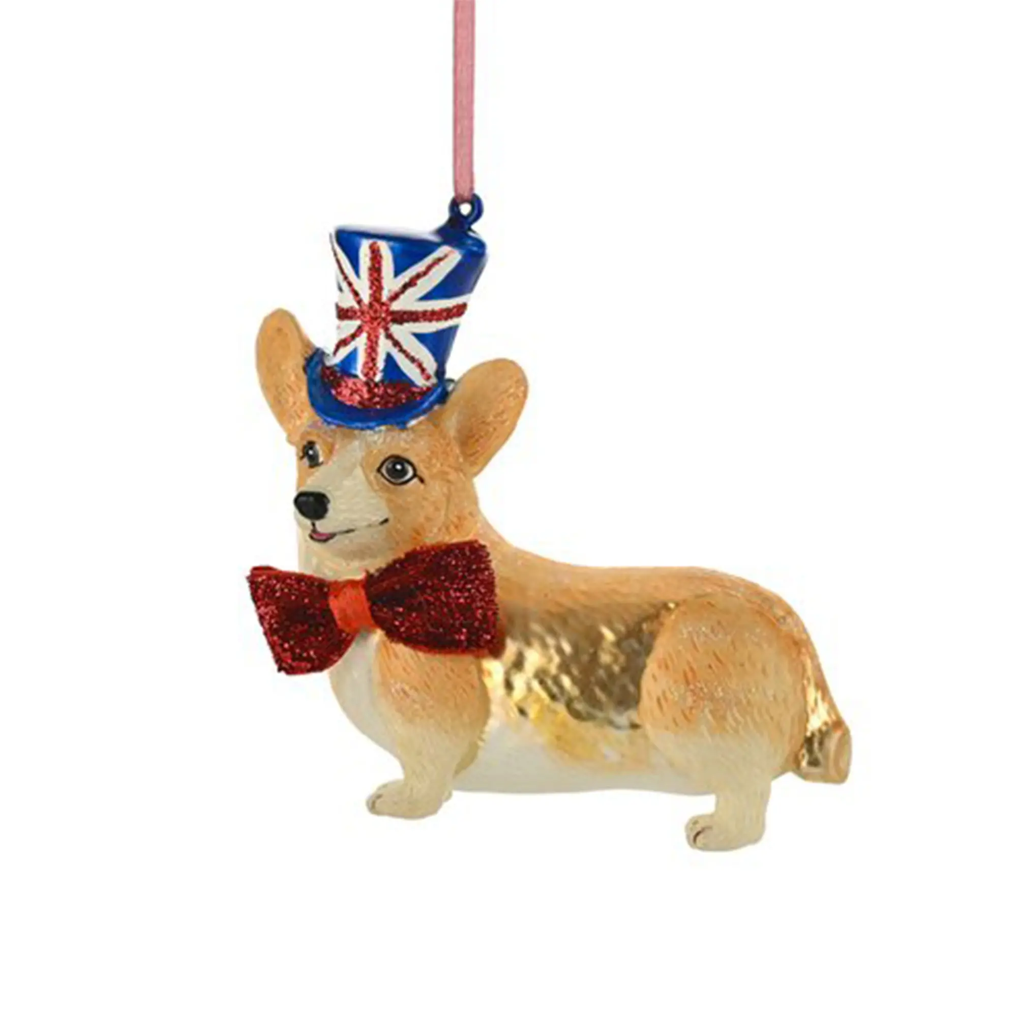 Weihnachtskugel "Corgi mit Union Jack Zylinder"