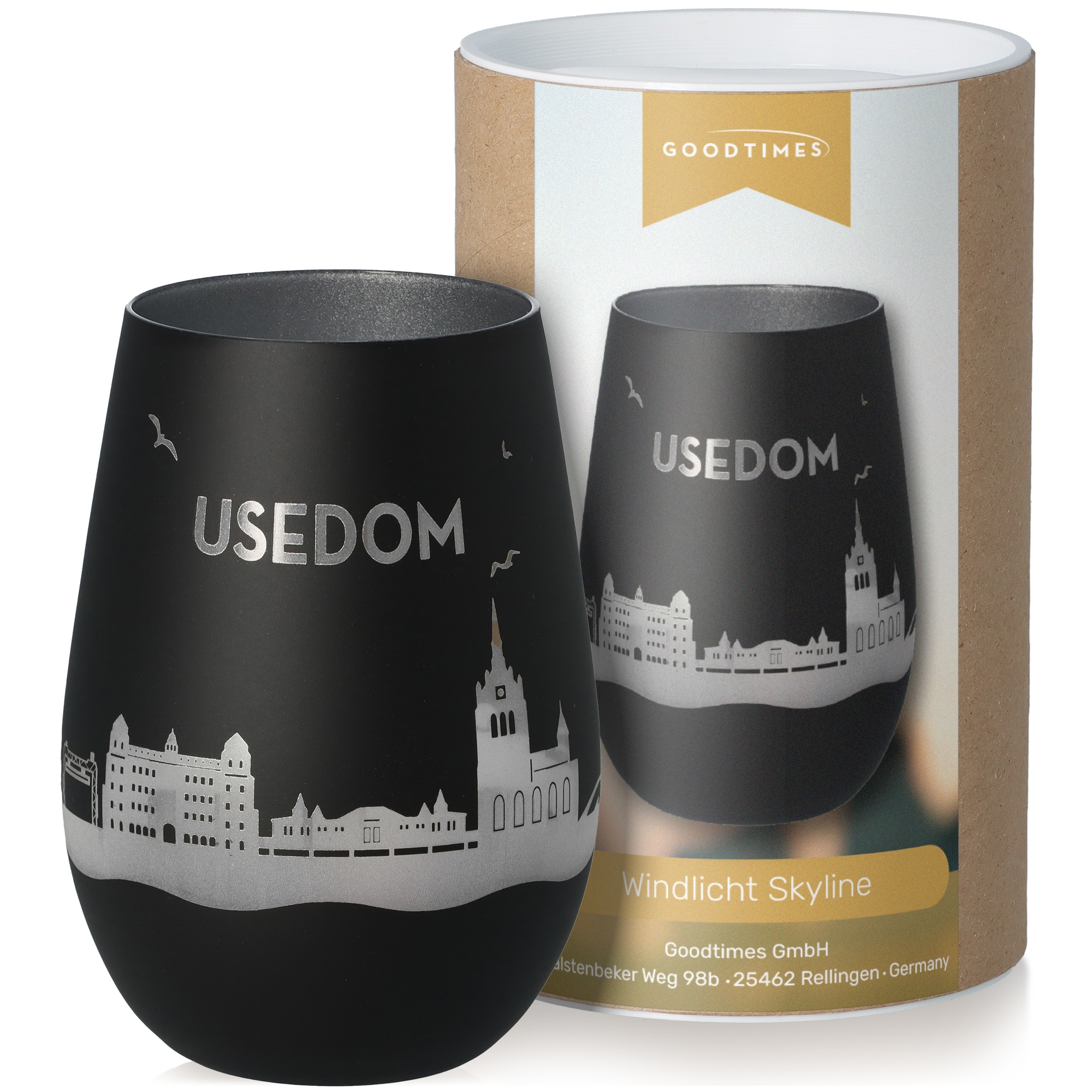 Windlicht Skyline Usedom Schwarz/Silber Krug, Töpferei