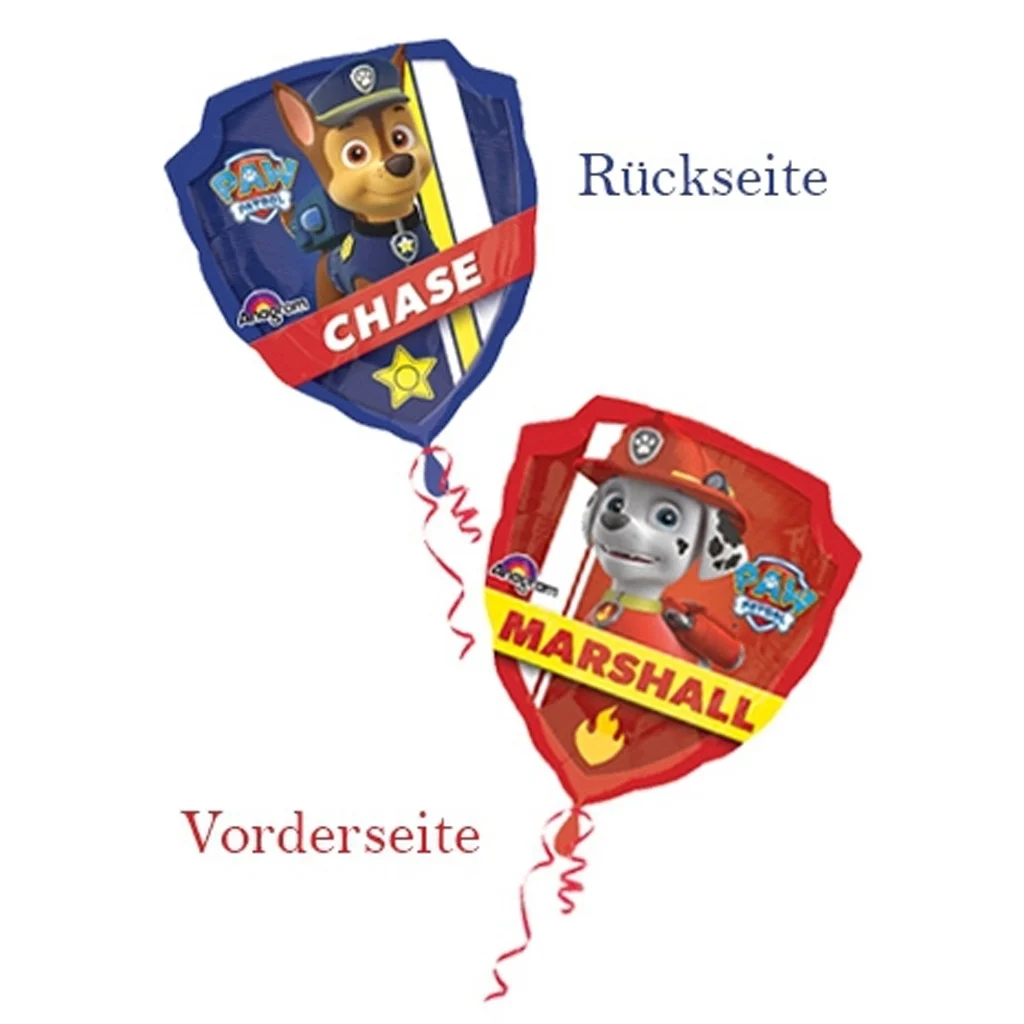 Paw Patrol Ballon, Rückenballon, Vorderseite Ballon, Paw Patrol Zeichen, Chase Marshall Ballon