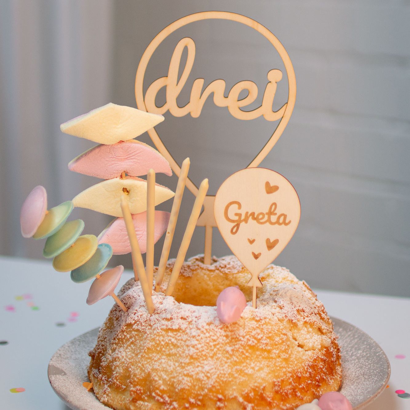 Cake Topper Ballon Herz Set Zahl 3