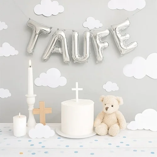 Taufe, Taufdekoration, Tauftorte, Kuchenkerze, Teddybär