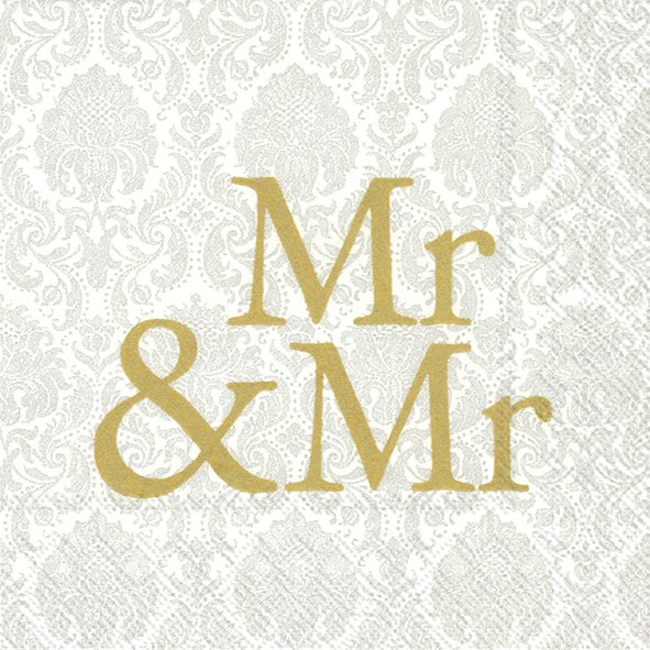 20 Cocktailservietten "Mr & Mr" Grau/Gold
