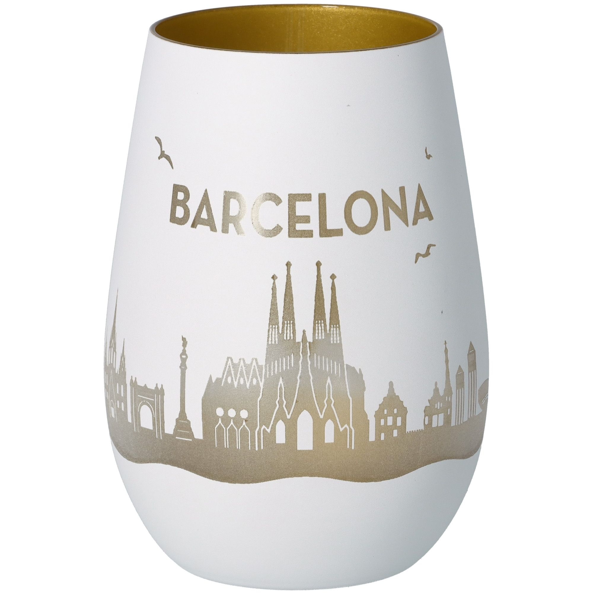 Windlicht Skyline Barcelona Weiß/Gold Töpferei, Krug, Lampe, Vase, Glas