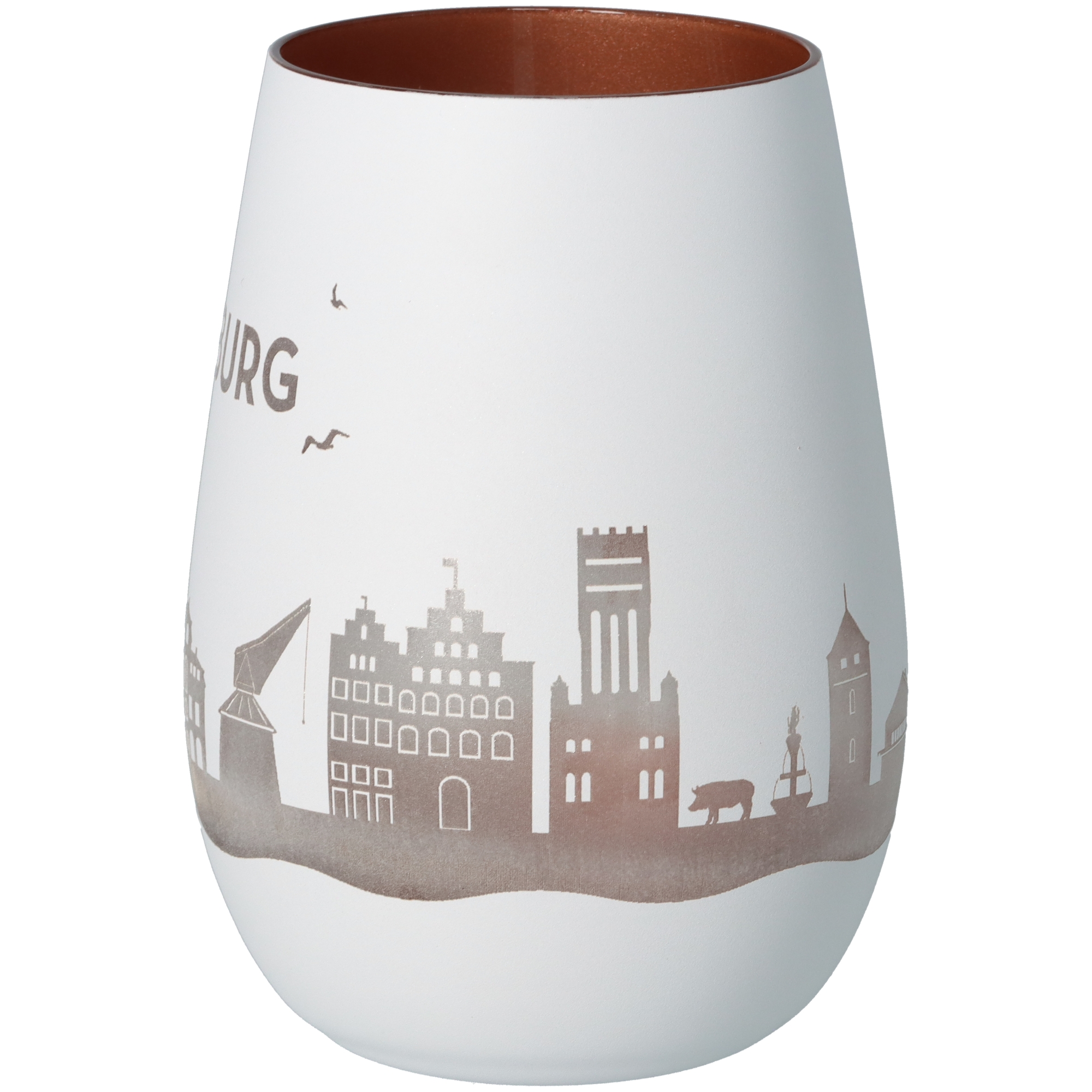 Windlicht Skyline Lüneburg Weiß/Bronze Töpferei, Kunst, Porzellan, Glas, Vase