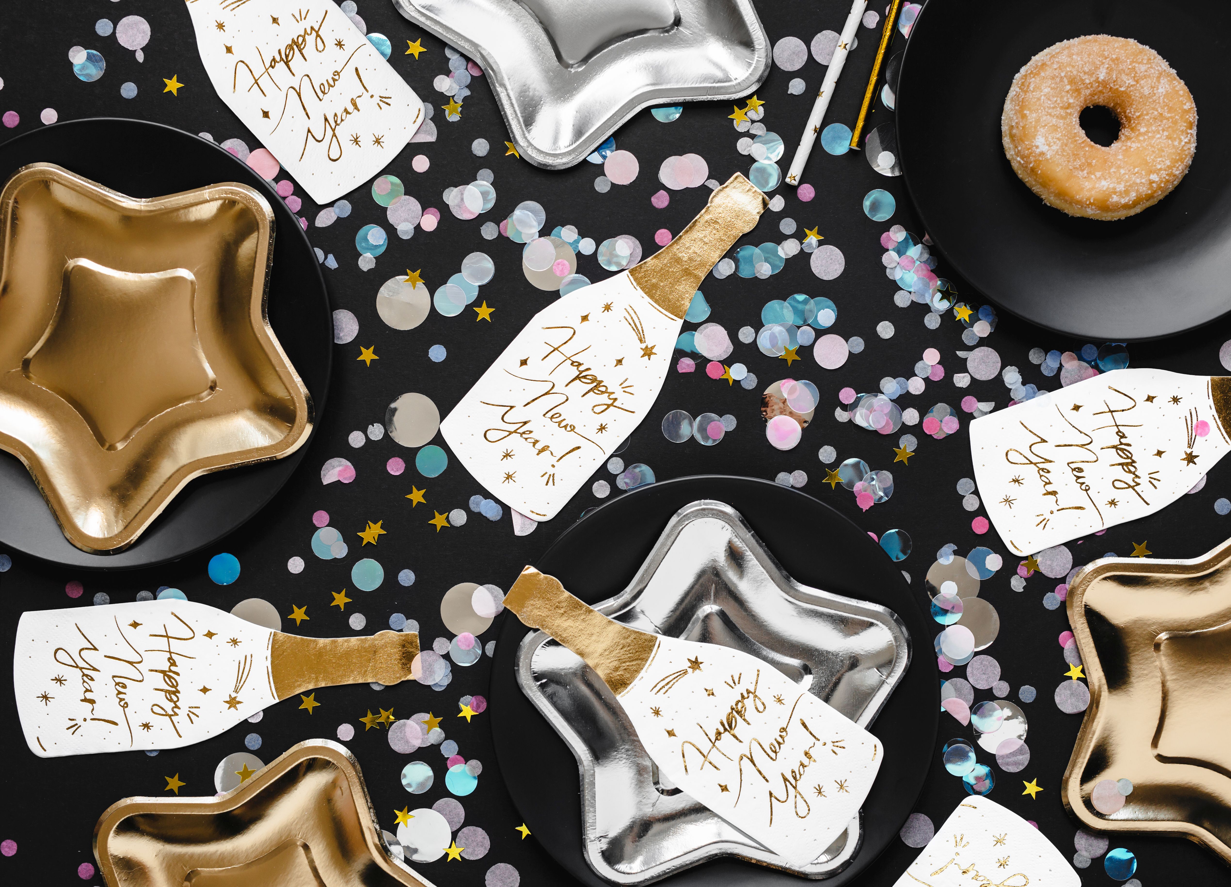 20 Servietten - "Happy New Year" Champagnerflasche