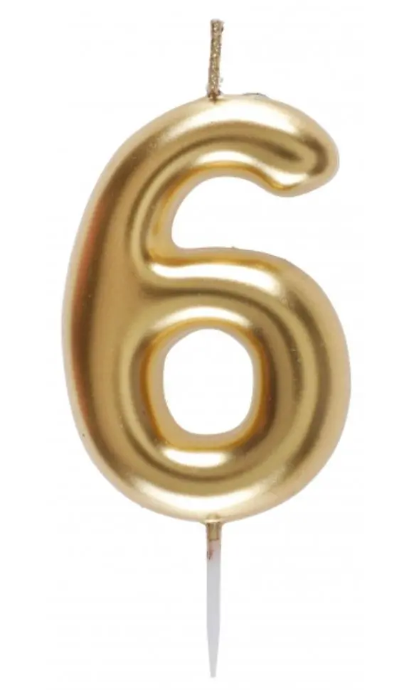 Zahlenkerze "6", Gold
