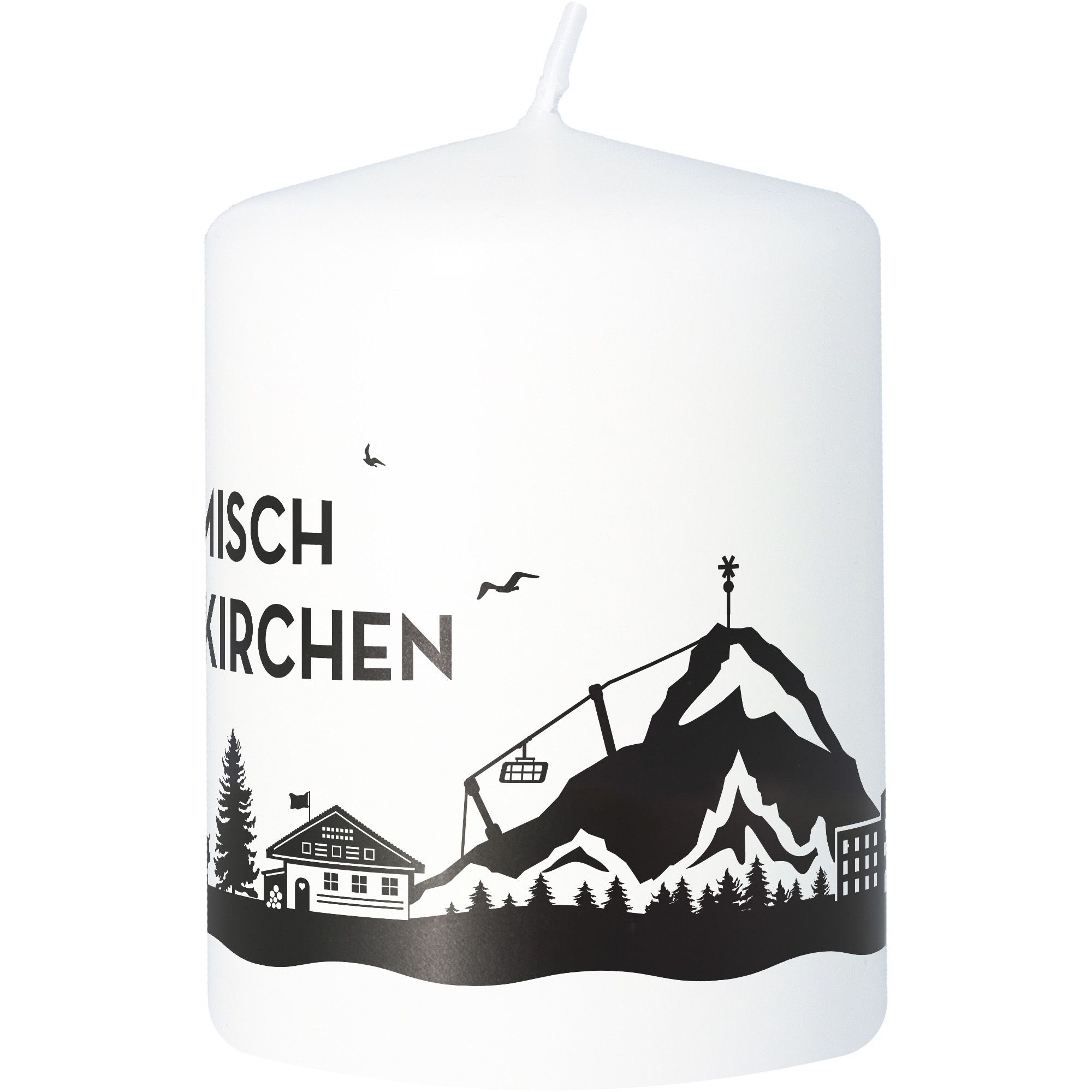 Stumpenkerze Skyline Garmisch-Partenkirchen Weiß Kerze, Tier, Vogel