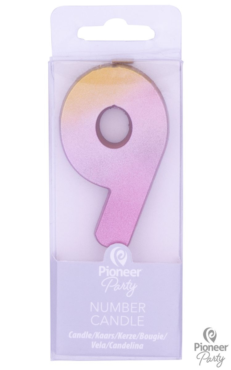 Zahlenkerze "9", Rosa/Gold Zahlenkerze "9", Rosa/Gold