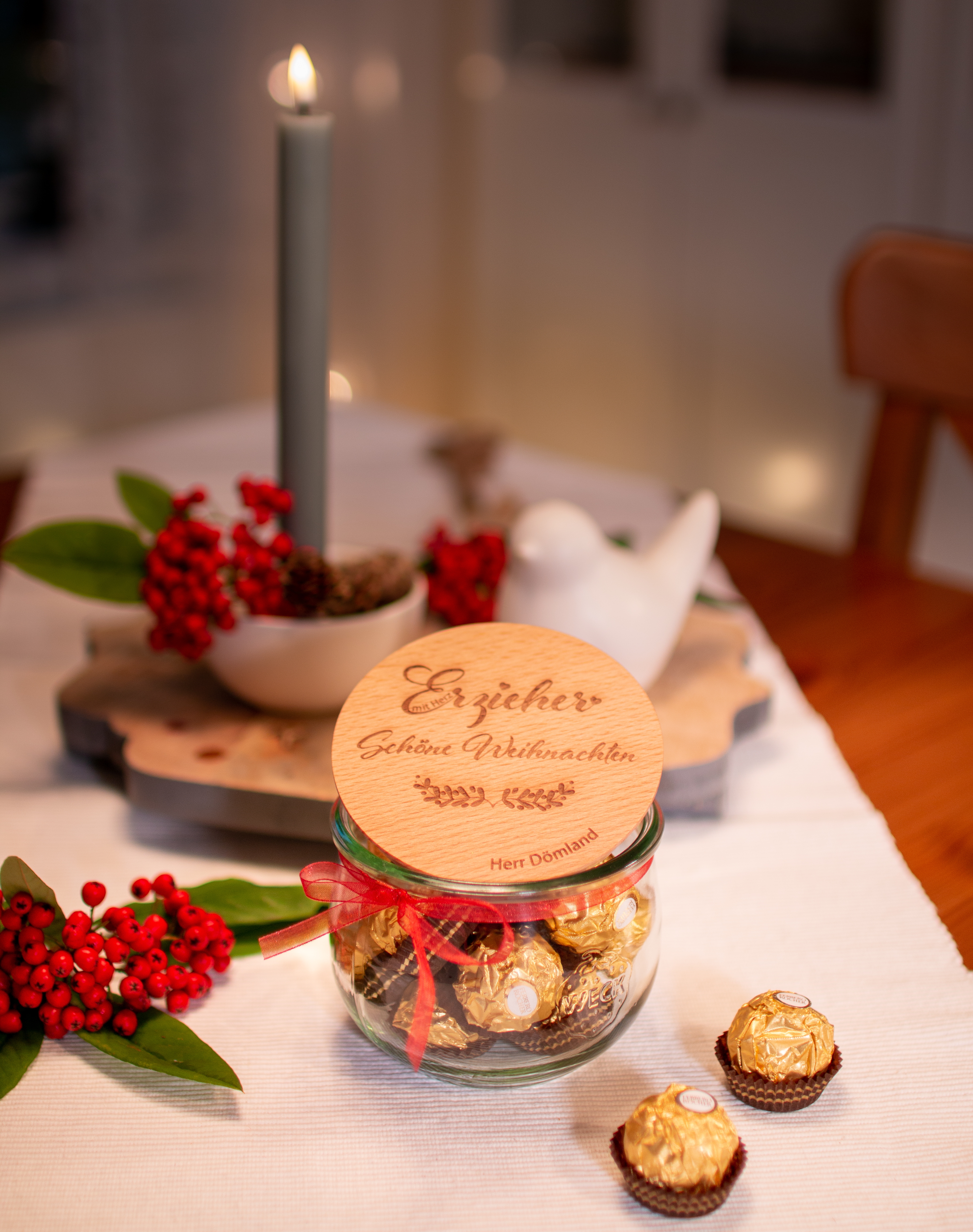 Geschenkglas Erzieher mit Herz Schöne Weihnachten "Name" 580ml