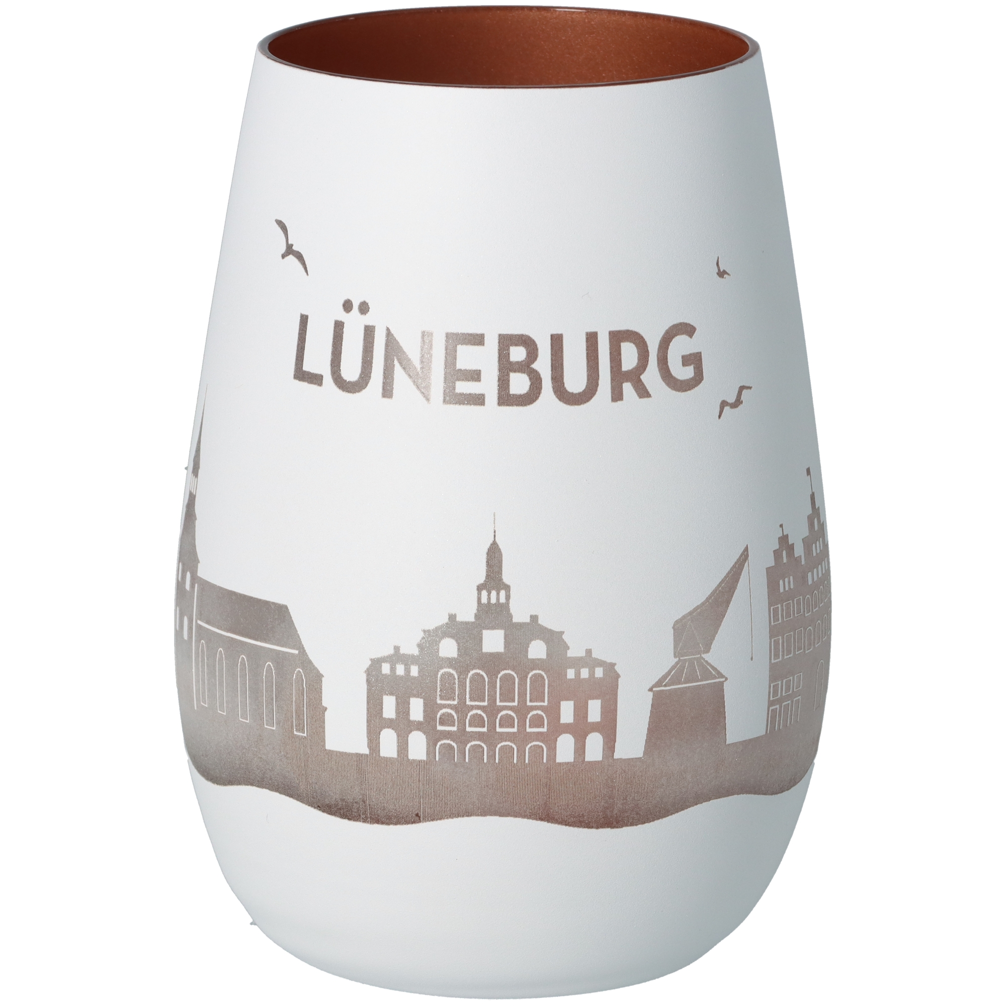 Windlicht Skyline Lüneburg Weiß/Bronze Töpferei, Krug, Glas, Vase, Porzellan