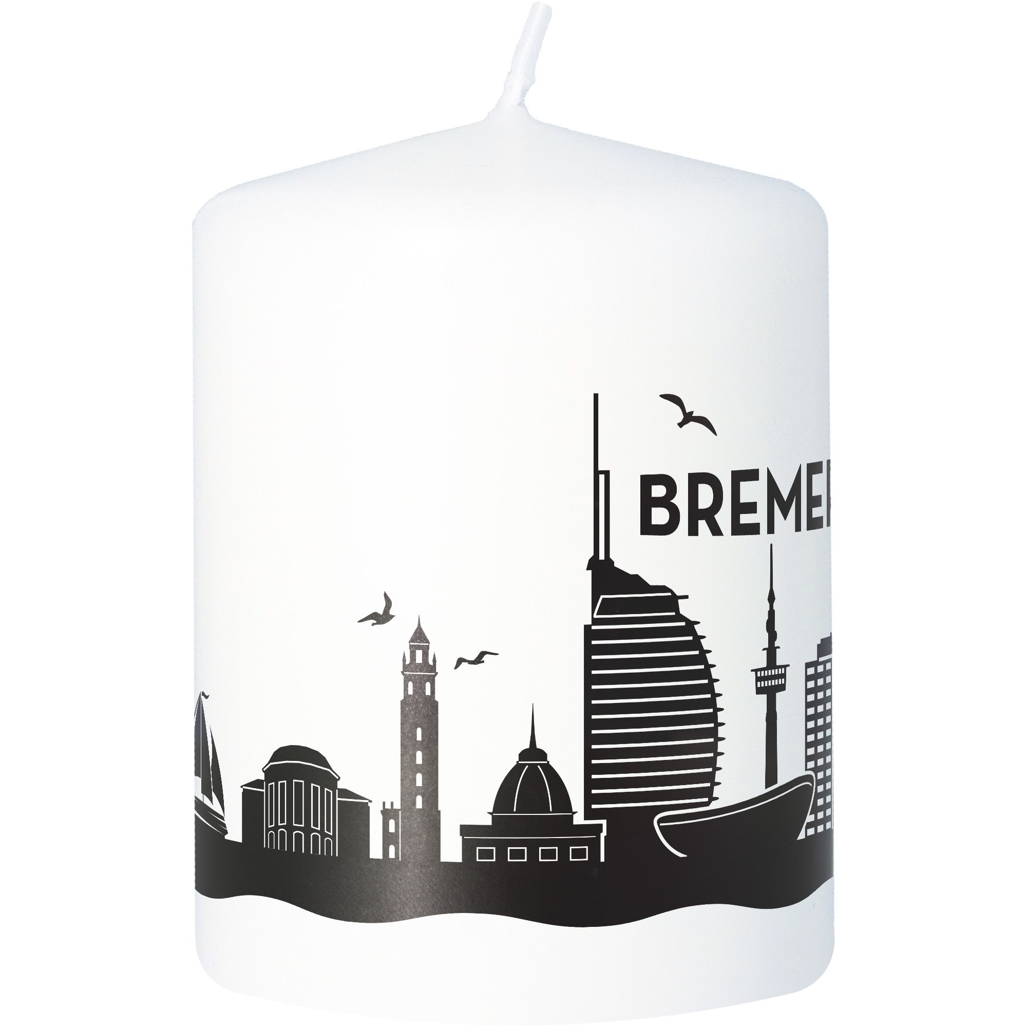 Stumpenkerze Skyline Bremerhaven Weiß Stumpenkerze Skyline Bremerhaven Weiß