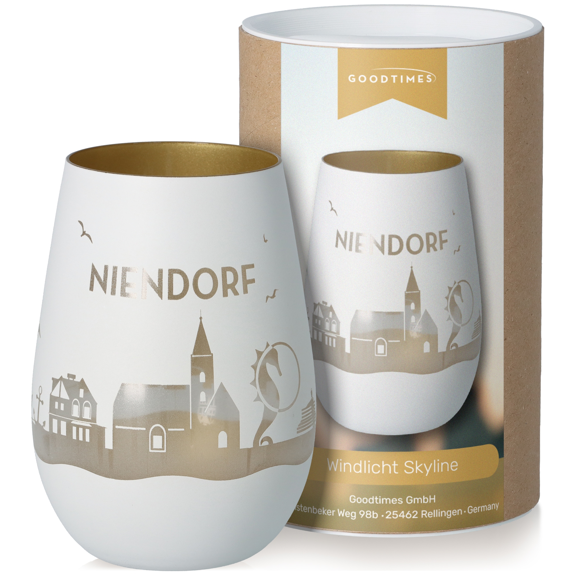 Windlicht Skyline Niendorf Weiß/Gold Töpferei, Tasse, Krug