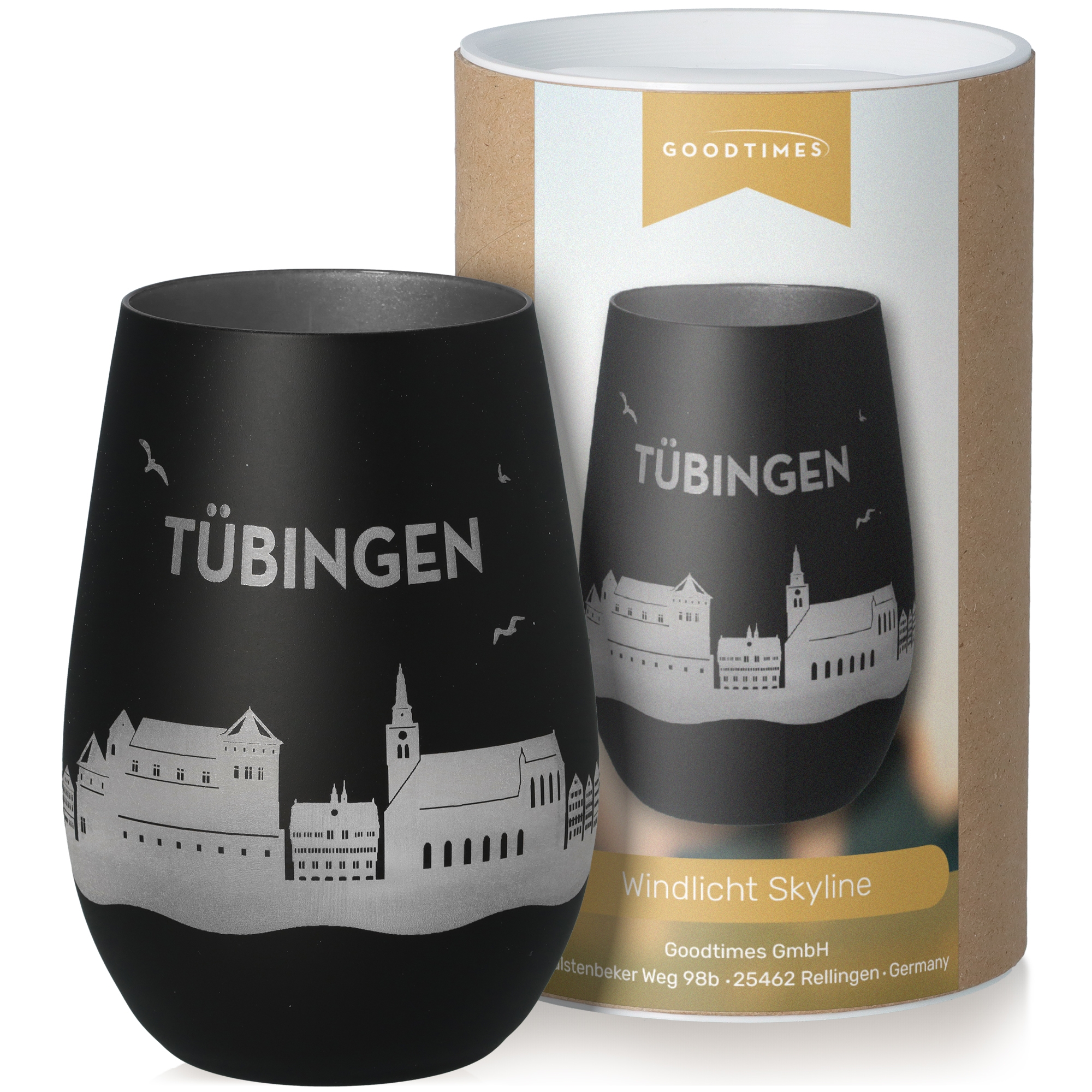 Windlicht Skyline Tübingen Schwarz/Silber Krug