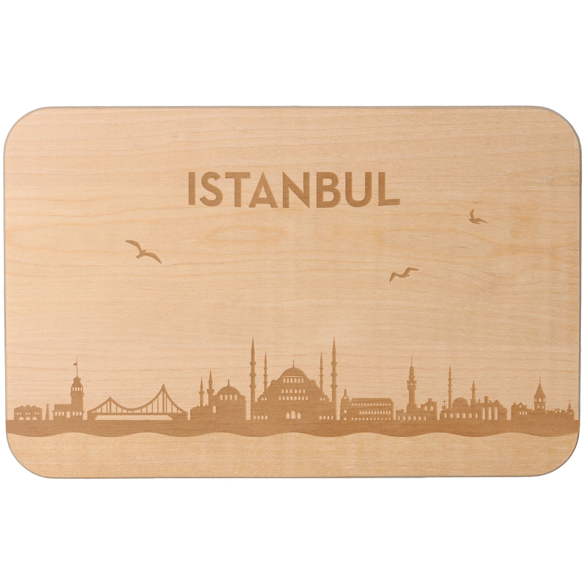 Frühstücksbrett Skyline Istanbul 23cm x 15cm x 1cm Holz, Sperrholz, Matte