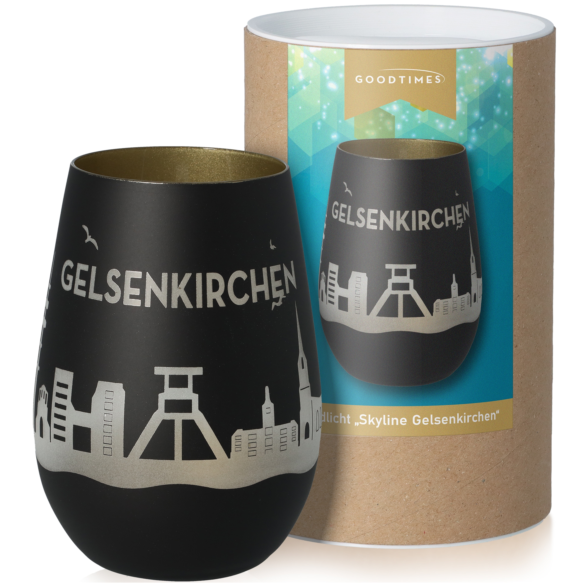 Windlicht Skyline Gelsenkirchen Schwarz/Gold