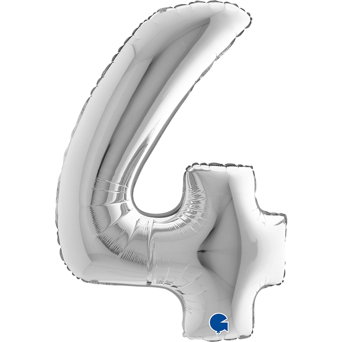 Folienballon Zahl 4 Silber 100cm Folienballon Zahl 4 Silber 100cm