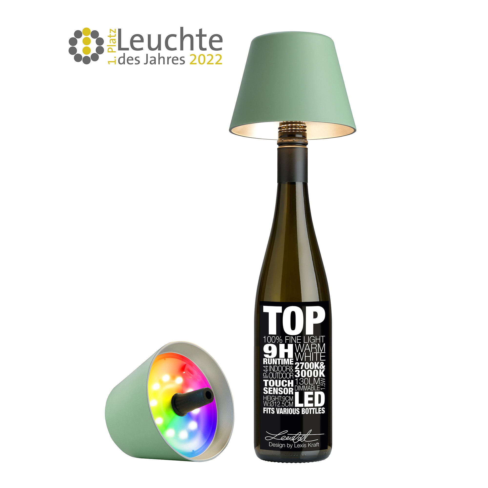Sompex - TOP 2.0 LED Akku-Flaschenleuchte RGBW, Olivgrün