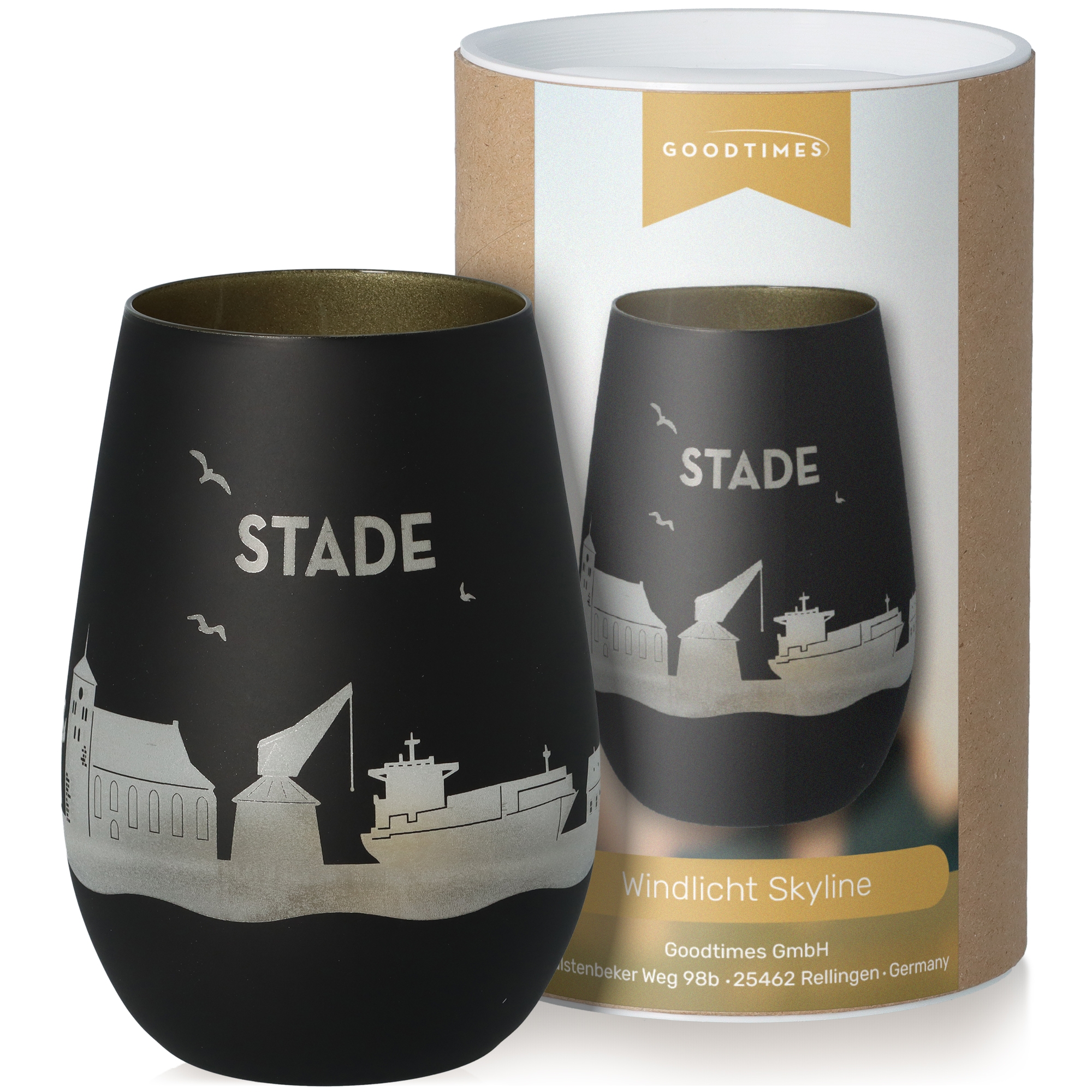 Windlicht Skyline Stade Schwarz/Gold Krug, Töpferei