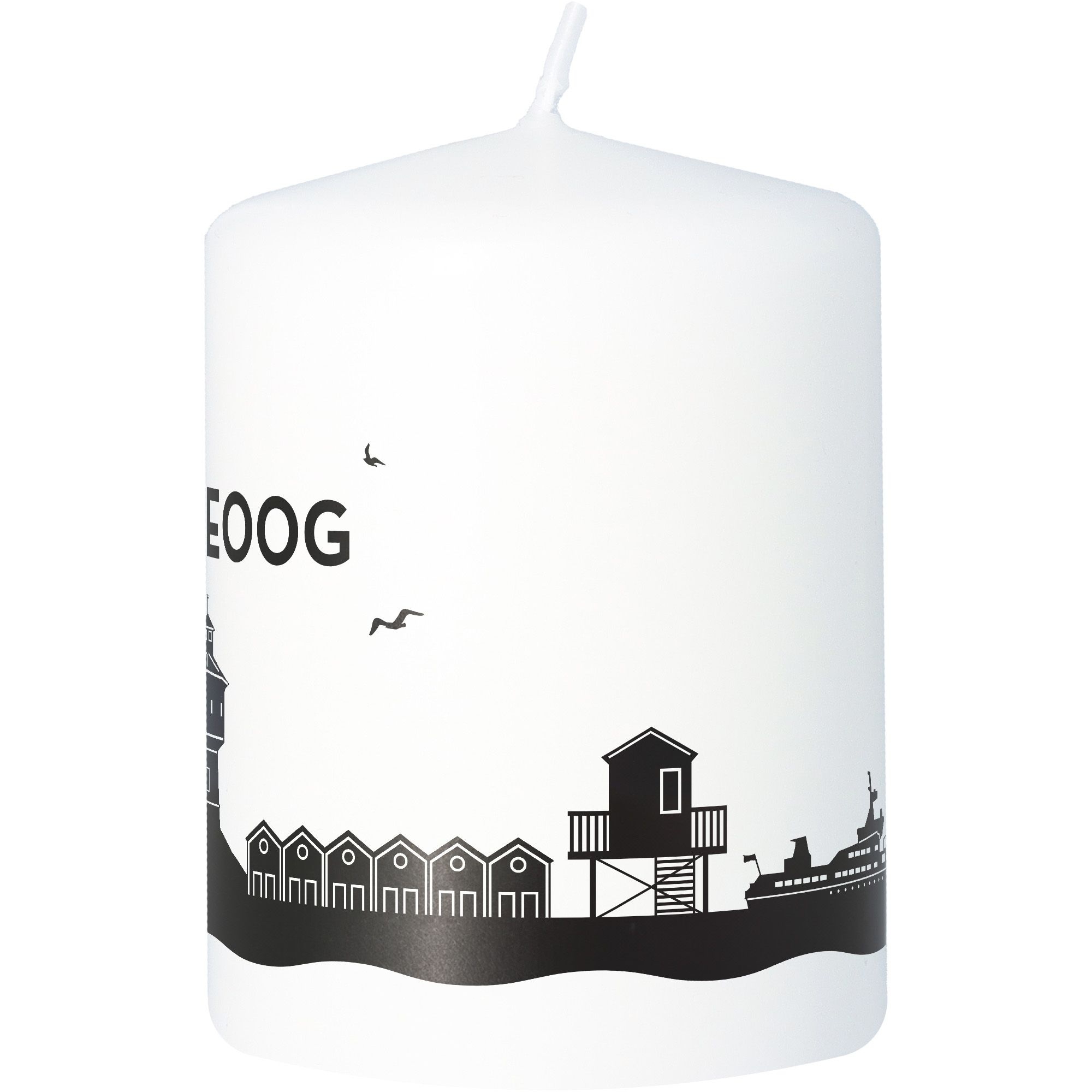Stumpenkerze Skyline Langeoog Weiß Stumpenkerze Skyline Langeoog Weiß