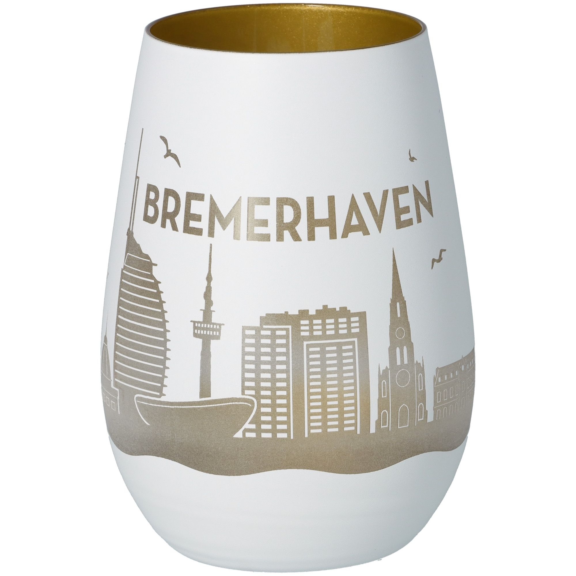 Windlicht Skyline Bremerhaven Weiß/Gold Windlicht Skyline Bremerhaven Weiß/Gold