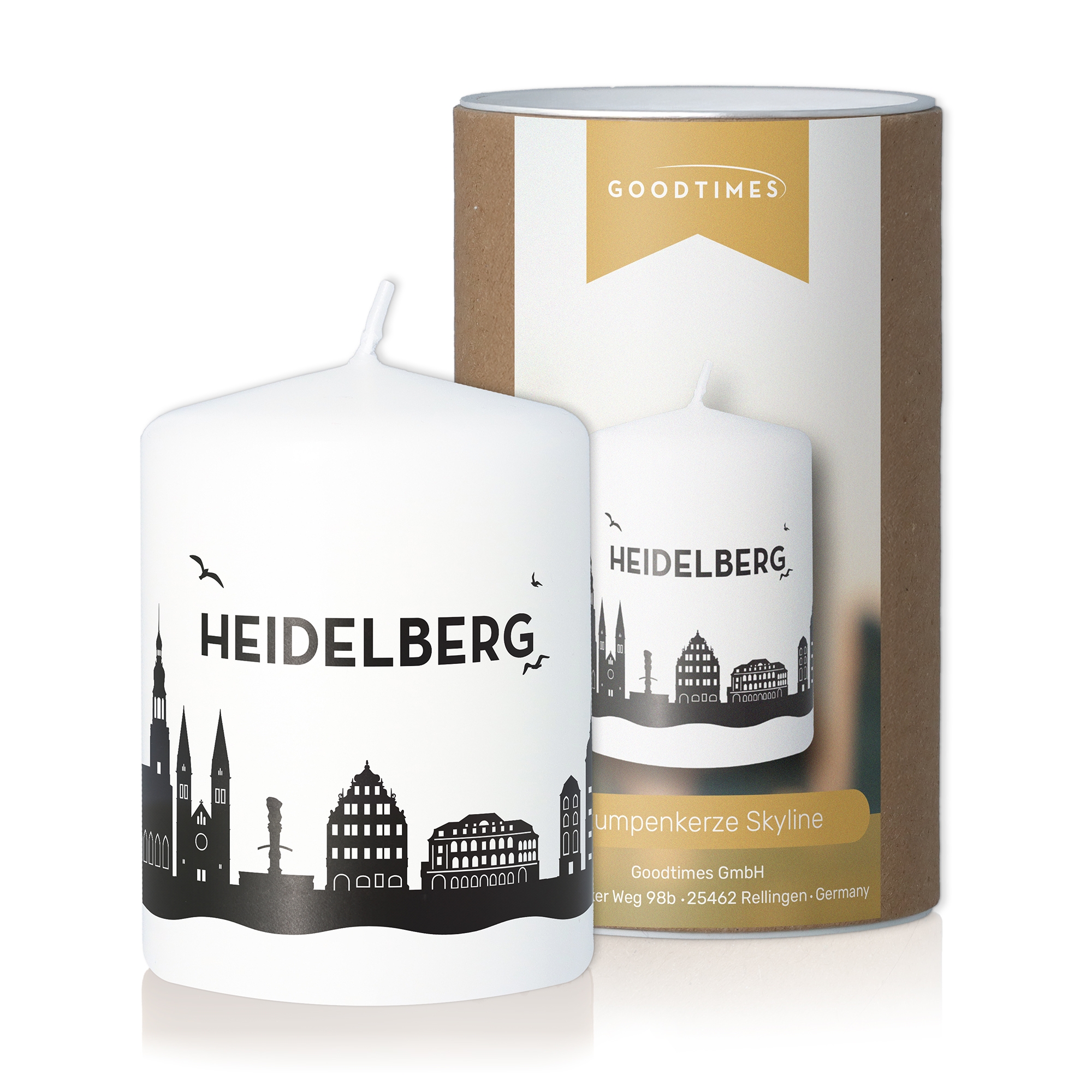 Stumpenkerze Skyline Heidelberg Weiß