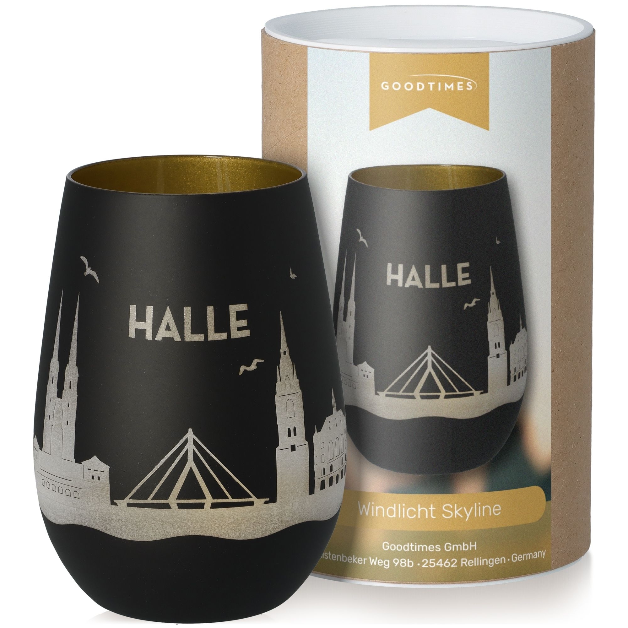 Windlicht Skyline Halle Schwarz/Gold Krug, Töpferei