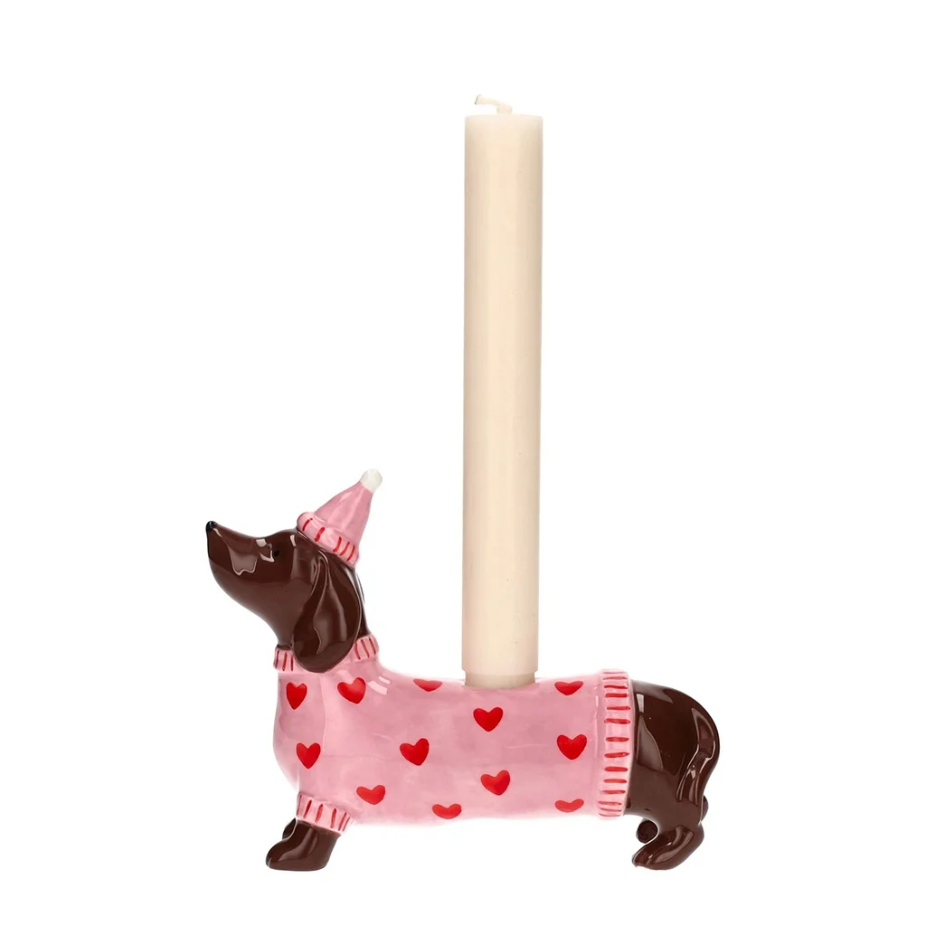 kerzenhalter, hund, herzmuster, rosarot, frostig?